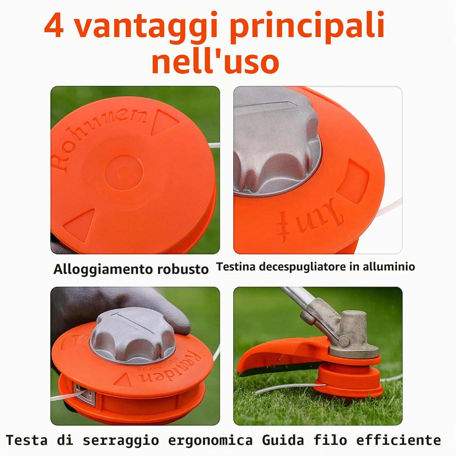 Poweka Testina di Ricambio Universale per decespugliatore M10 x 1,25 per Tosaerba in Nylon Alluminio,Arancia