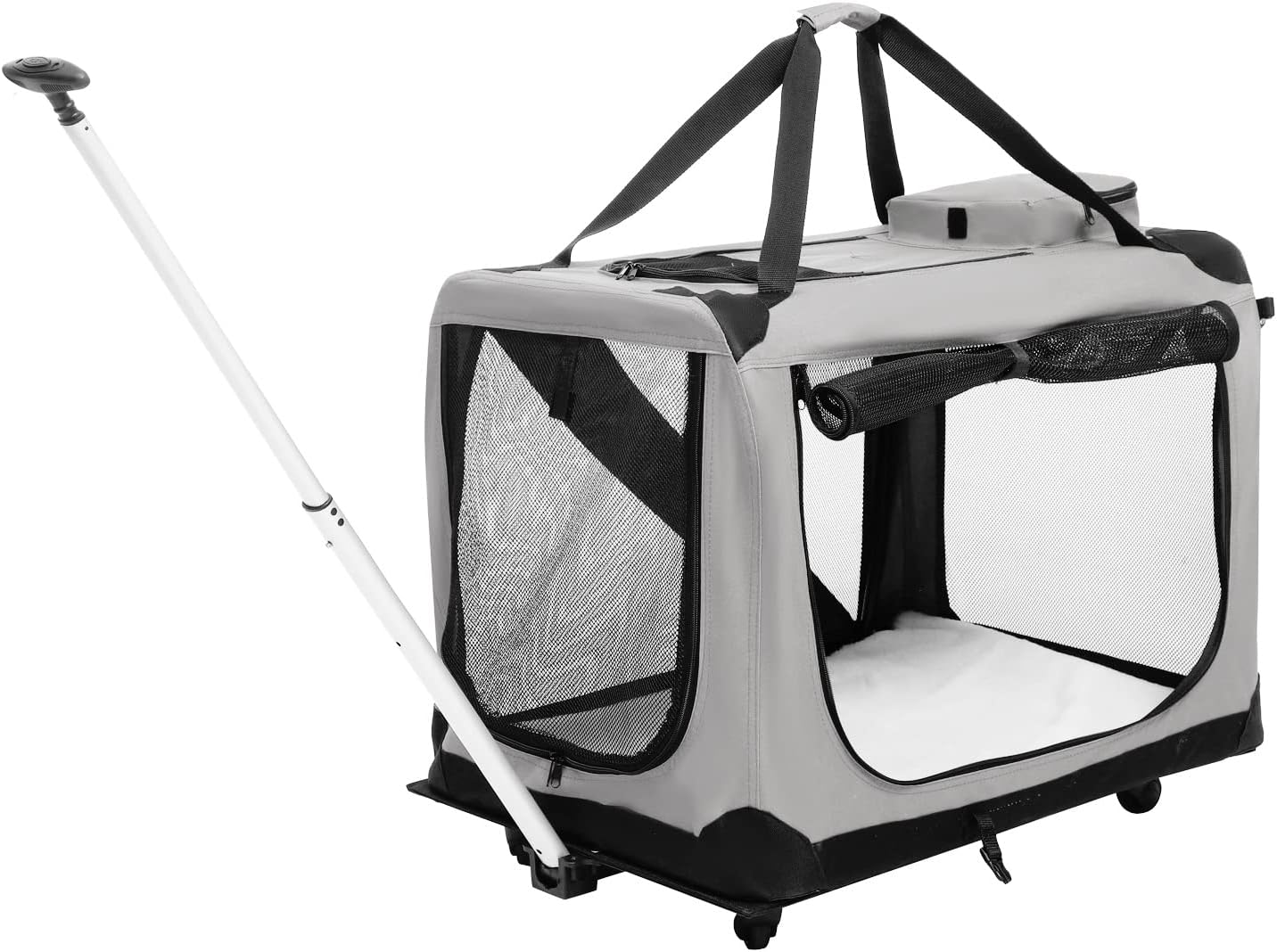 Pet Carriers for Large Breed,Pet Carrier with Detachable Wheels Travel Bag Soft Crate for Medium Dogs Grey S