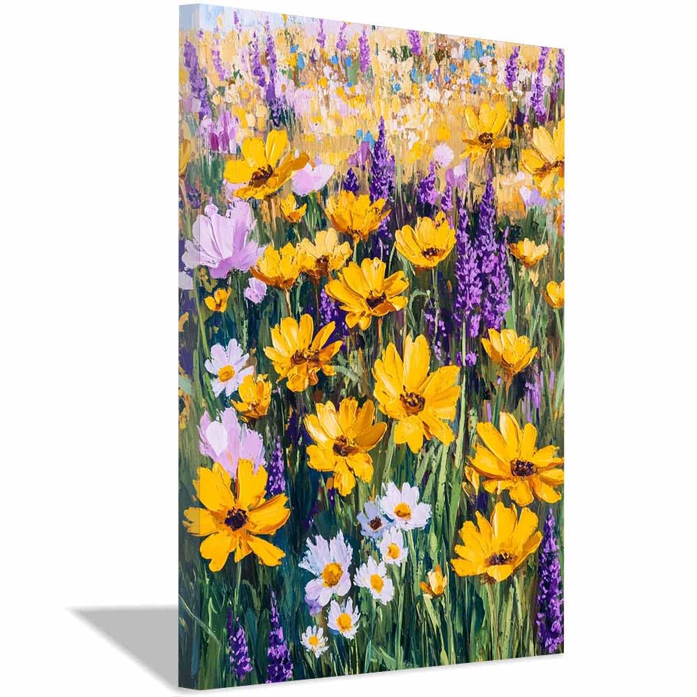 WUFIEA pósteres abstractos de hoja botánica impresa Flores que cubren el campo Arte Decorativo de la Oficina Sala de Estar（amarillo-70x100cm Enmarcado