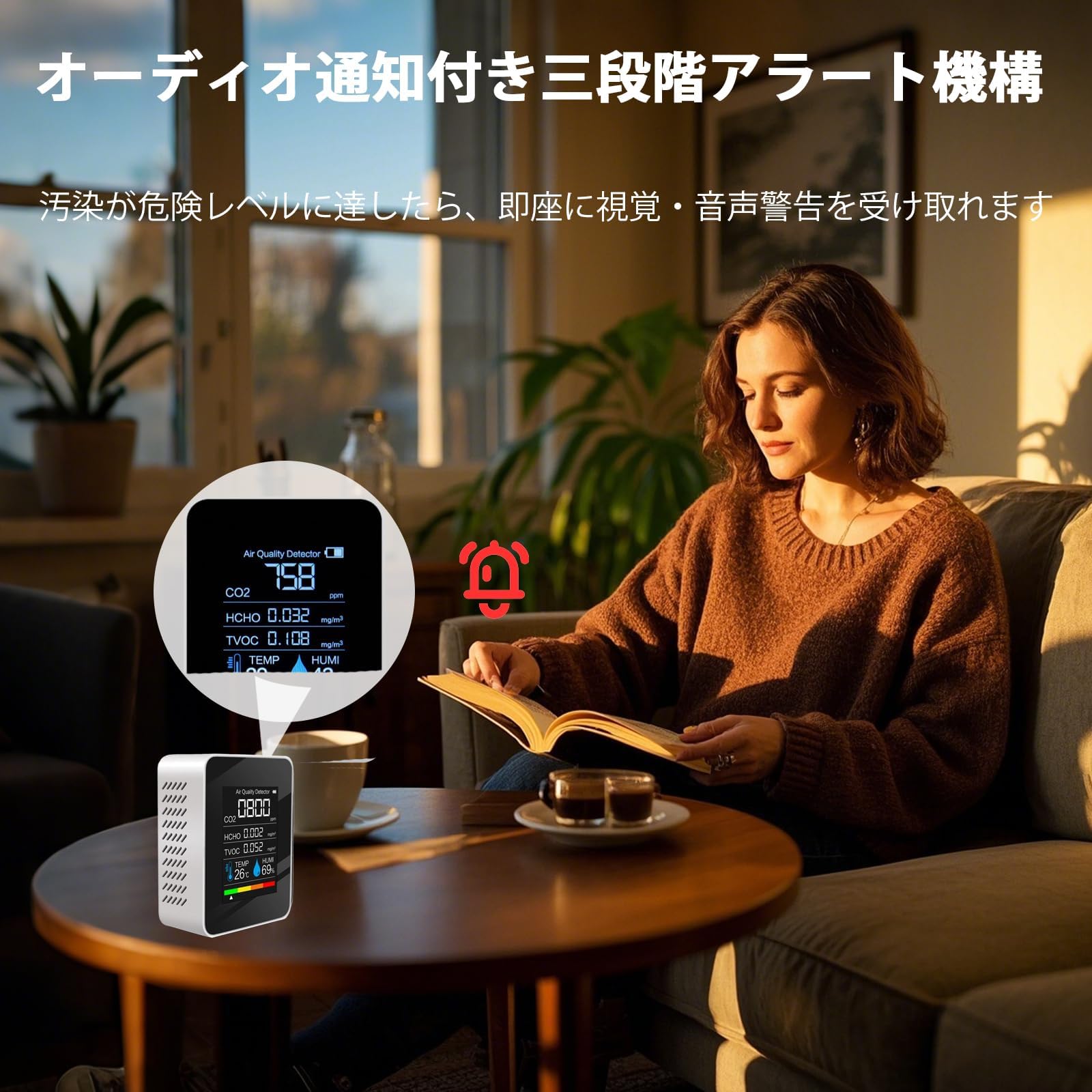 Amazon.co.jp: CO2モニター 5-in-1 空気質測定器〔換気の目安がひと目
