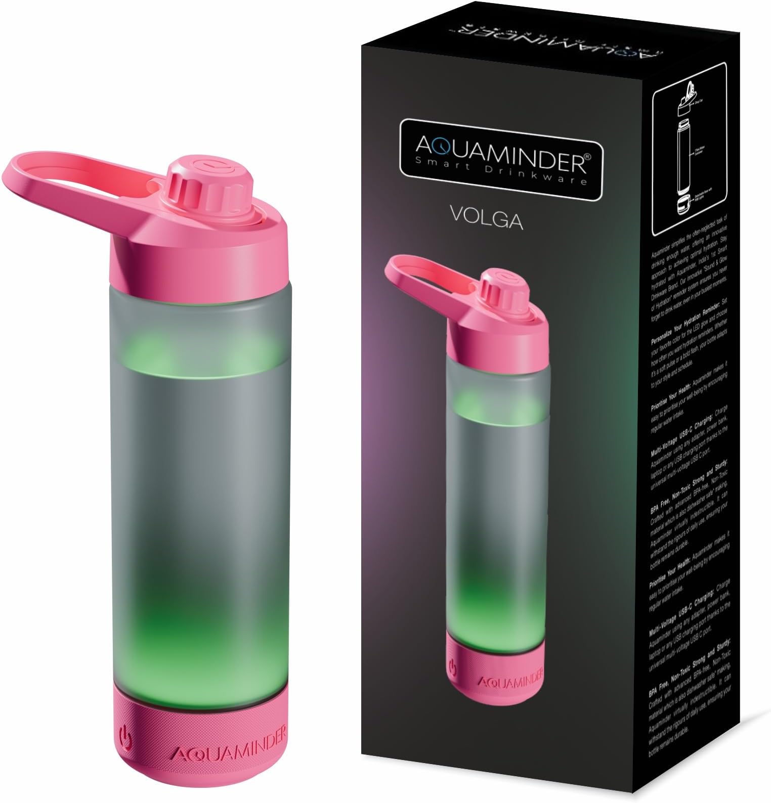Aquaminder Silicone Smart Water Bottle With Hydration Reminder For Adult & Kids With Easy Grip, Glows & Beep Feature Frosted Water Bottle 770 Ml | Perfect For Gift, Gym,Office & Daily Use (Volga Pink)