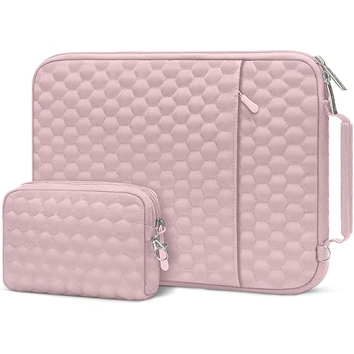 MOSISO Laptop Sleeve Compatible with MacBook Air/Pro, 13-13.3 inch Notebook, Compatible with MacBook Pro 14 inch M4 M3 M2 M1 2025-2021, Hexagon Vertical Bag with Small Case&Side Handle&Belt, Pink