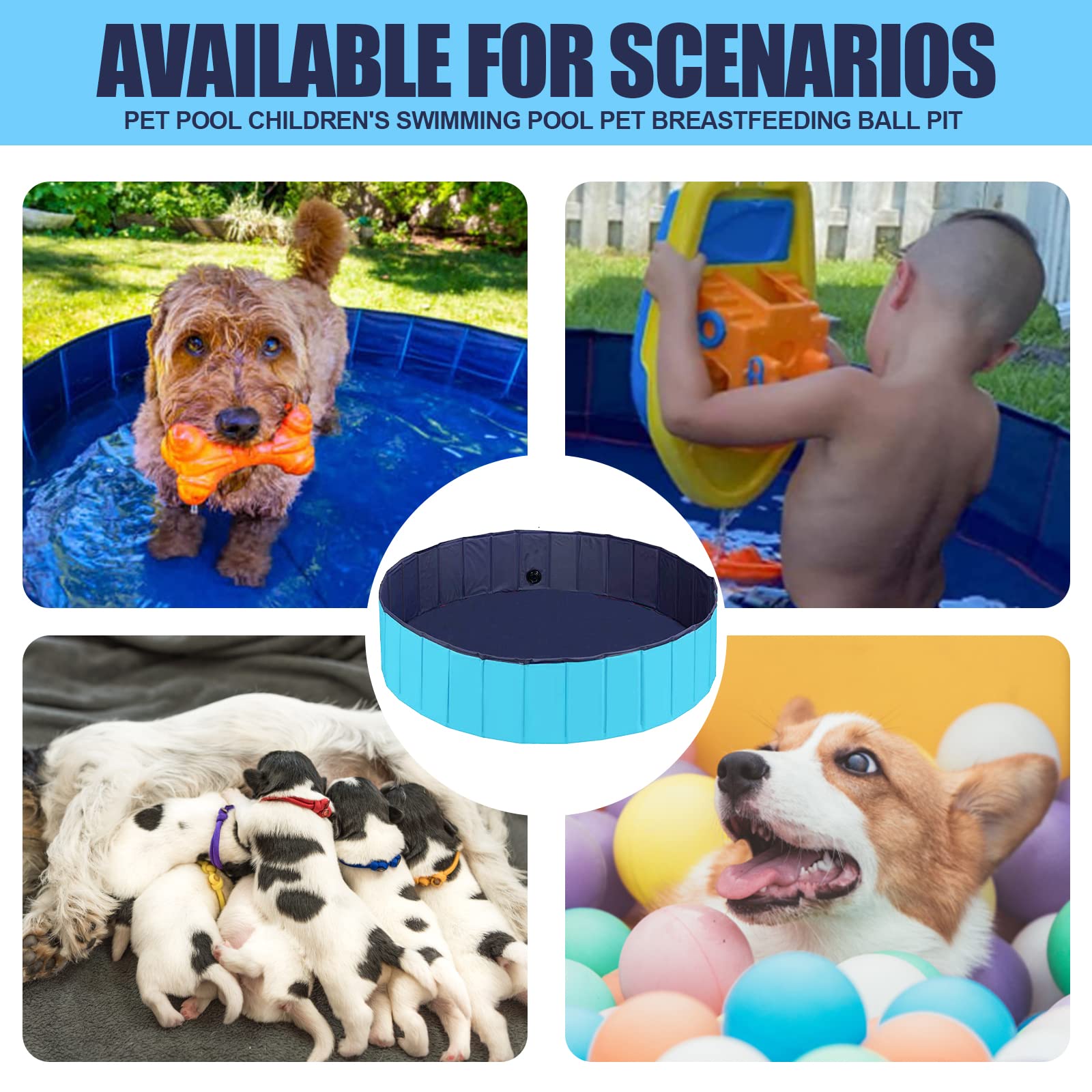 Jsdoin Grande piscina pieghevole per cani, portatile per animali domestici e bambini, piscina per bambini, antiscivolo per animali domestici, per interni ed esterni (120x30 cm)