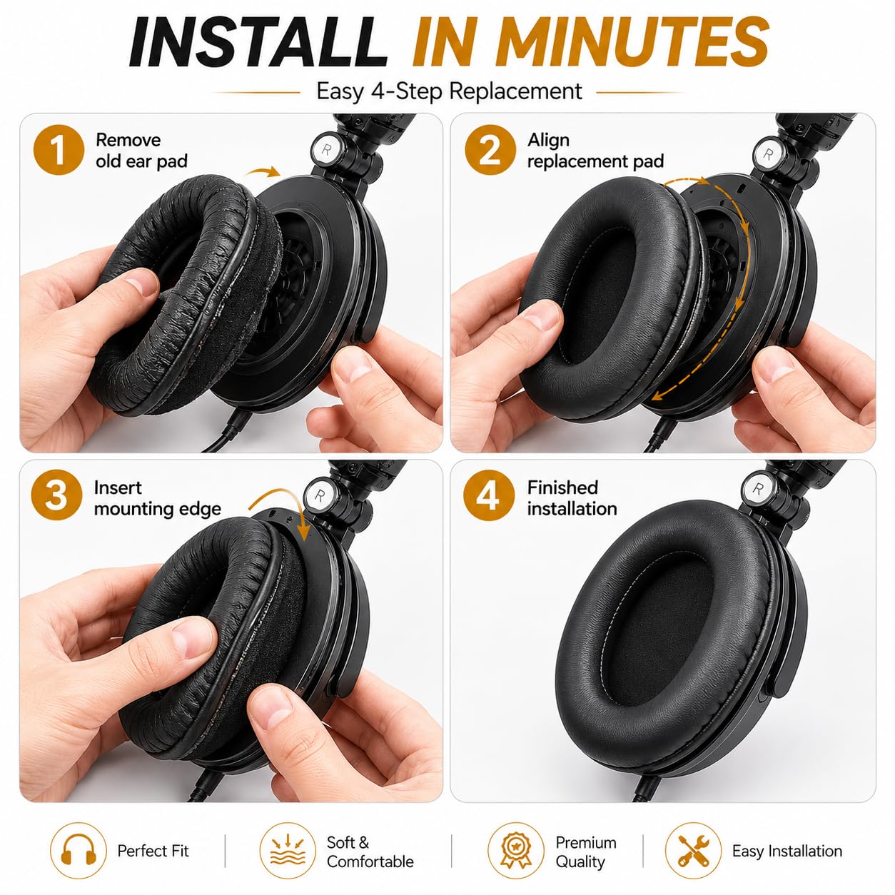 Street27® Earpads Cushions Compatible with Audio Technica ATH M50X M50XBT M50RD M40X M30X M20X MSR7 M-Series Headphones, Earpads with Softer Protein Leather, High-Density Memory Foam Ear Pads — Amazon image 5