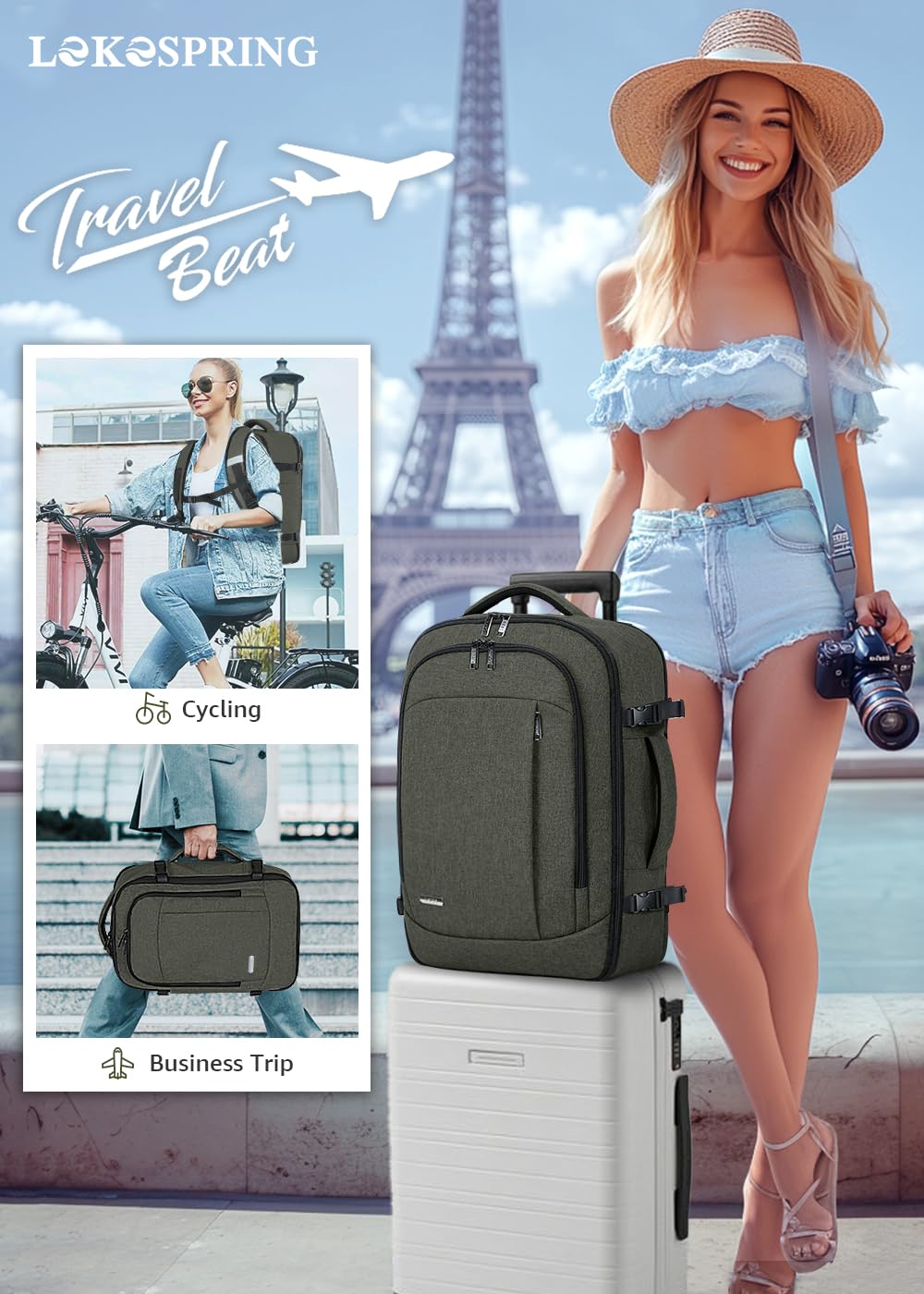 Lekespring Zaino Ryanair 40x20x25 - Zaino da Viaggio Aereo Bagaglio a Mano per Donne e Uomini, Bagaglio a Mano 40x20x25 Ryanair, Borsa Cabina con 6 Sacchetti Organizzatori per Scuola D'affari Casual