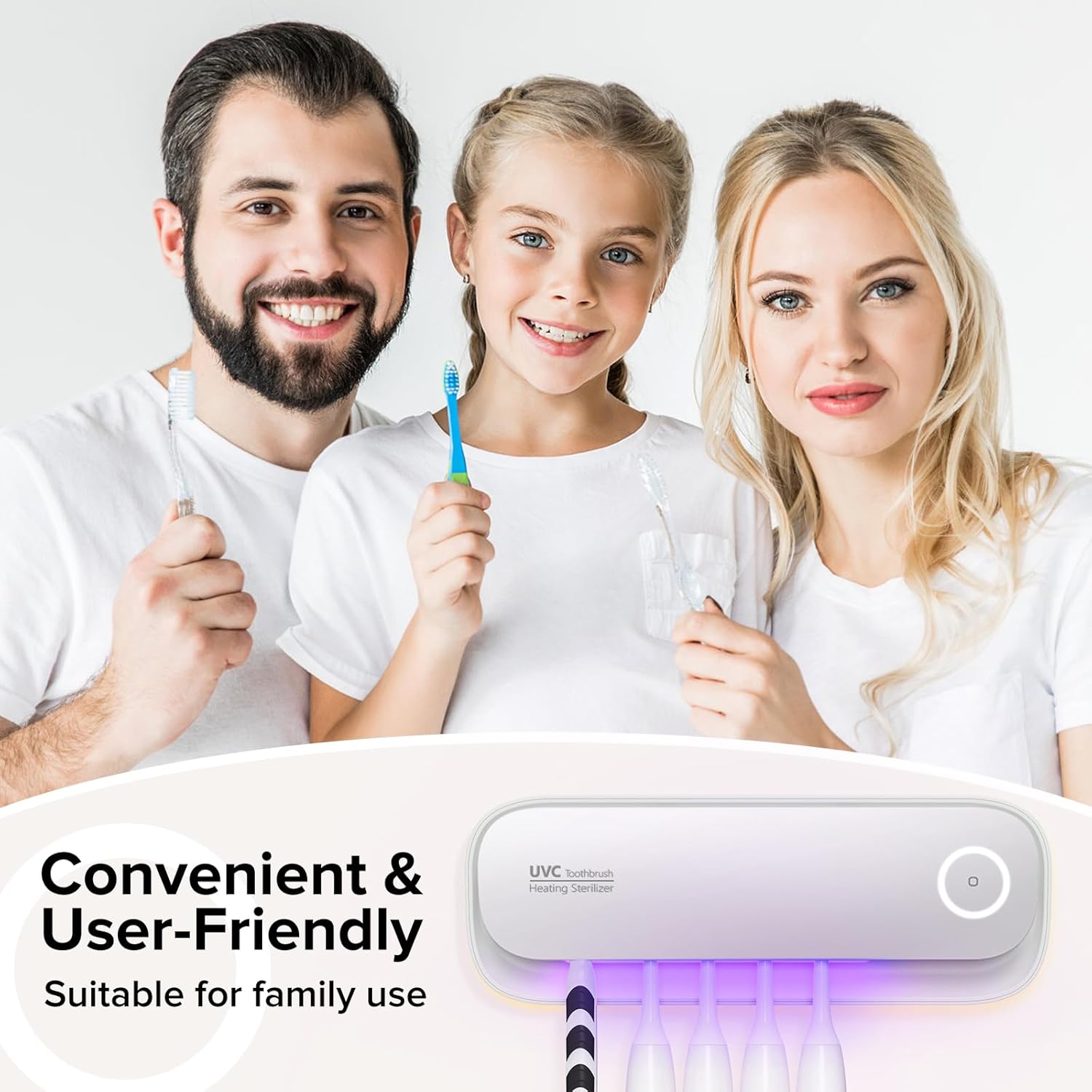 Toothbrush Sanitizer Holder for Bathrooms, 5 Slots Toothbrush Sanitizer and Holder, Rechargeable Cordless Wall Mounted Organizer, Toothbrush Cleaner with Drying Function, No-Drilling - Image 6