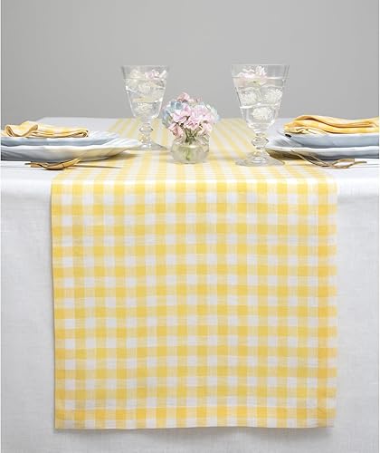 Solino Home Camino de mesa de lino a cuadros a cuadros  Camino de mesa de tela de lino 100 % puro de 14 x 48 pulgadas  Camino de mesa a cuadros