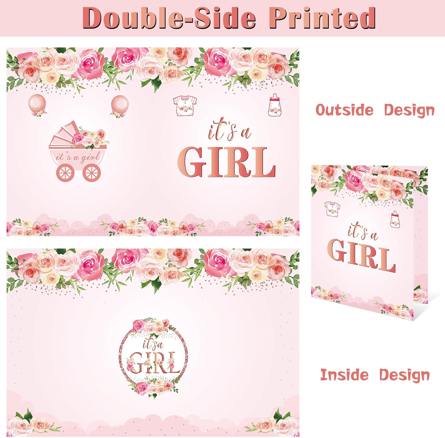 Large Baby Shower Card with Envelope for Girls, Giant Floral It's a Girl Baby Shower Decorations, Pink Guest Book Greeting Card Pregnancy Announceme Party Supplies - Image 4