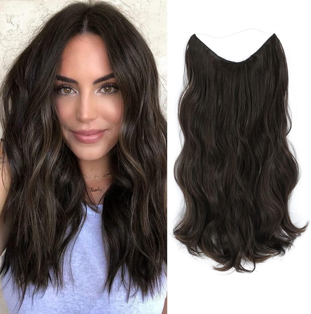 One piece Invisible Wire Hair Extensions Clip in Natural Wavy Synthetic