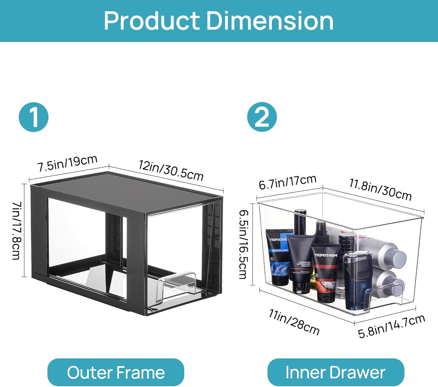 Vtopmart 4 Pack Large Stackable Storage Drawers,Black,Easily Assemble Acrylic Bathroom Closet Undersink Organizers and Storage,Plastic Bins for Kitchen Cabinets,Pantry,Makeup,Medicine Organization - Image 3