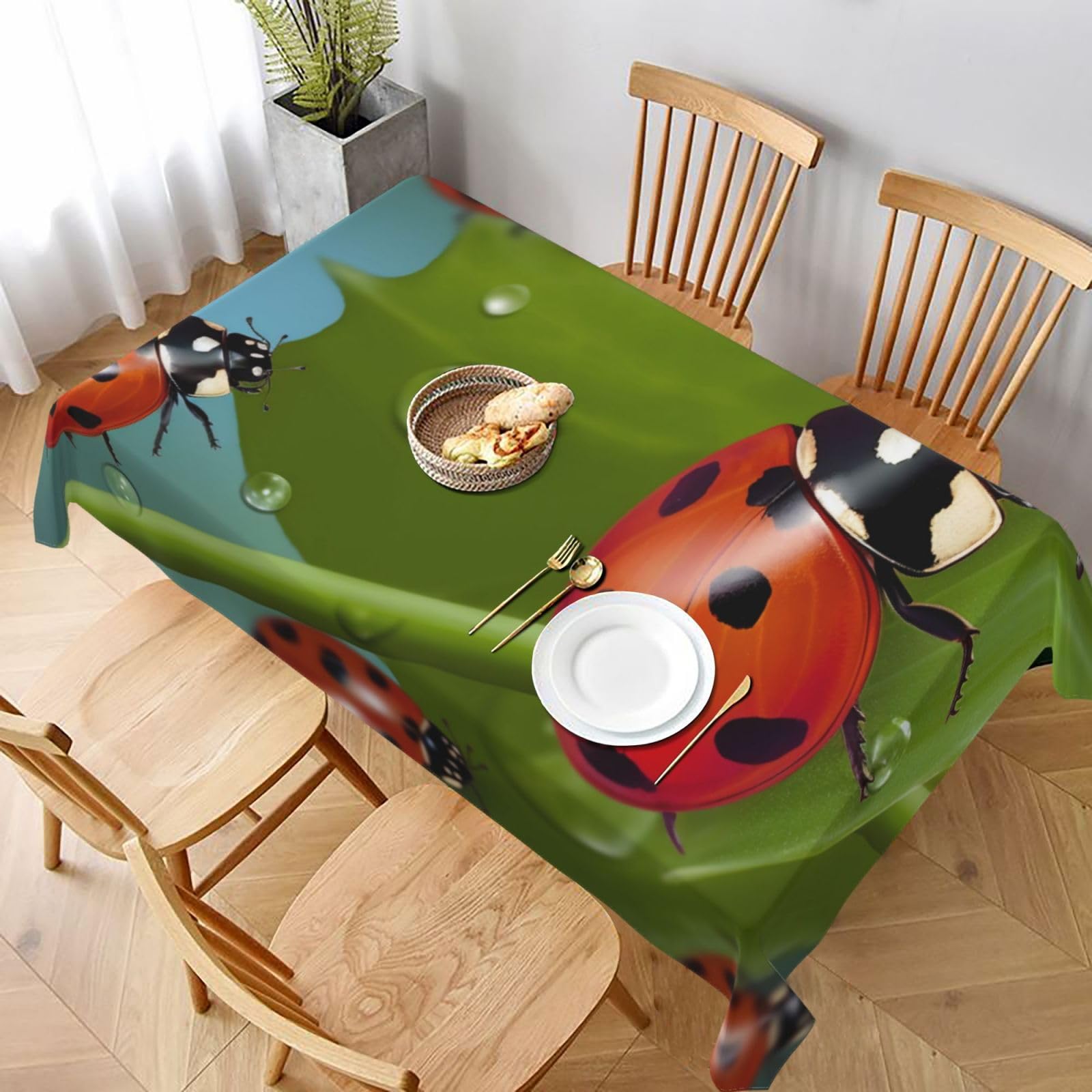 WPKJU Ladybug Printed Tablecloth 60x90 in Water Resistant Table Cover Washable Rectangle Table Cloth for Dining Tables