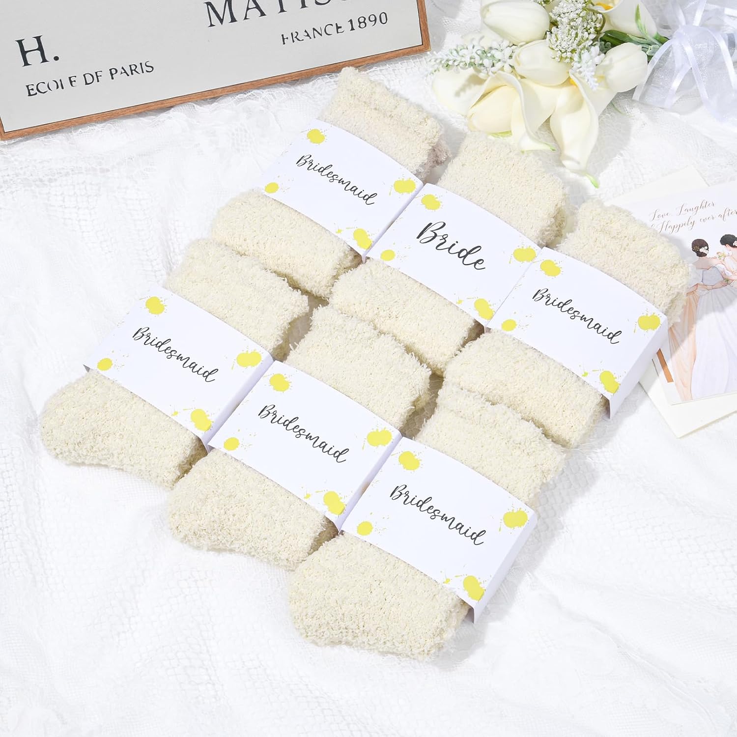 6 Pairs Fuzzy Socks Bridesmaid Proposal Gifts Set Cozy Soft Slipper Socks Wedding Party Favors for Women - Image 3