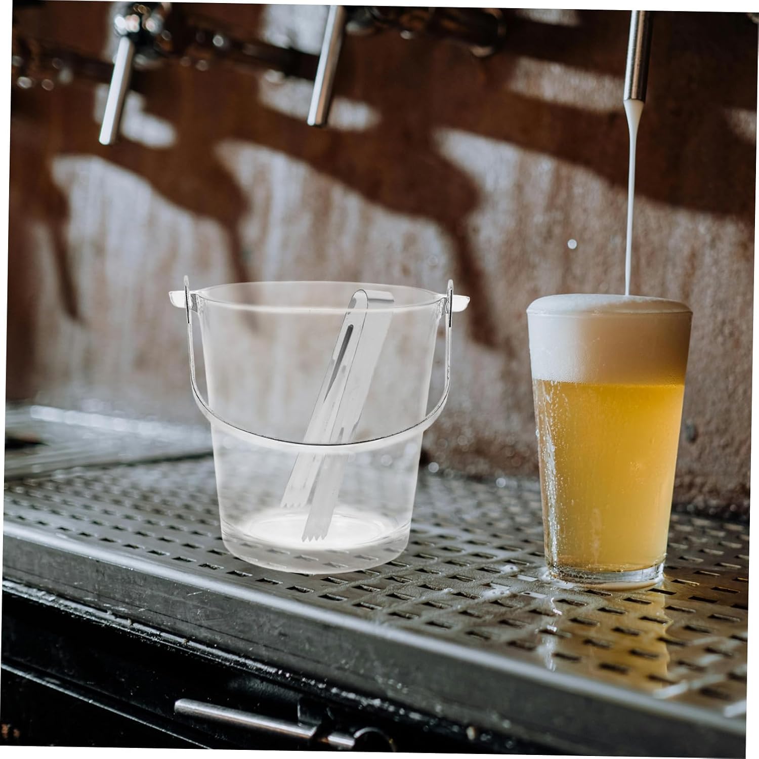 Zerodeko 1Set Capacity Ice Bucket with Stainless Steel Tongs Portable Ice Container for Parties Bars and Gatherings Glass and Steel Design for Easy Use and Cleaning