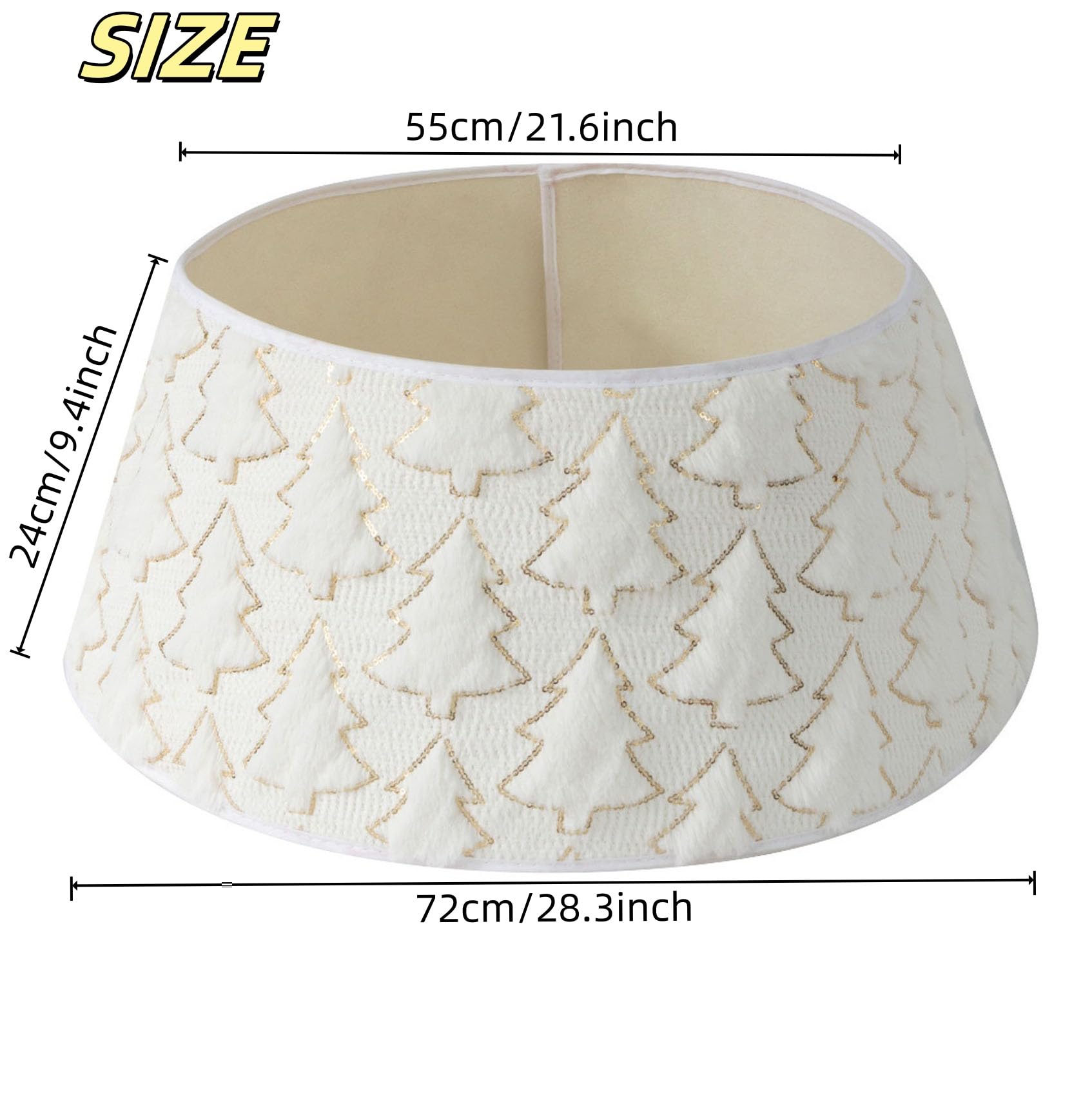 Col de sapin de Noël - Couverture ronde pour sapin de Noël - Couverture en peluche - Pour Noël, fête, vacances d'hiver - Blanc