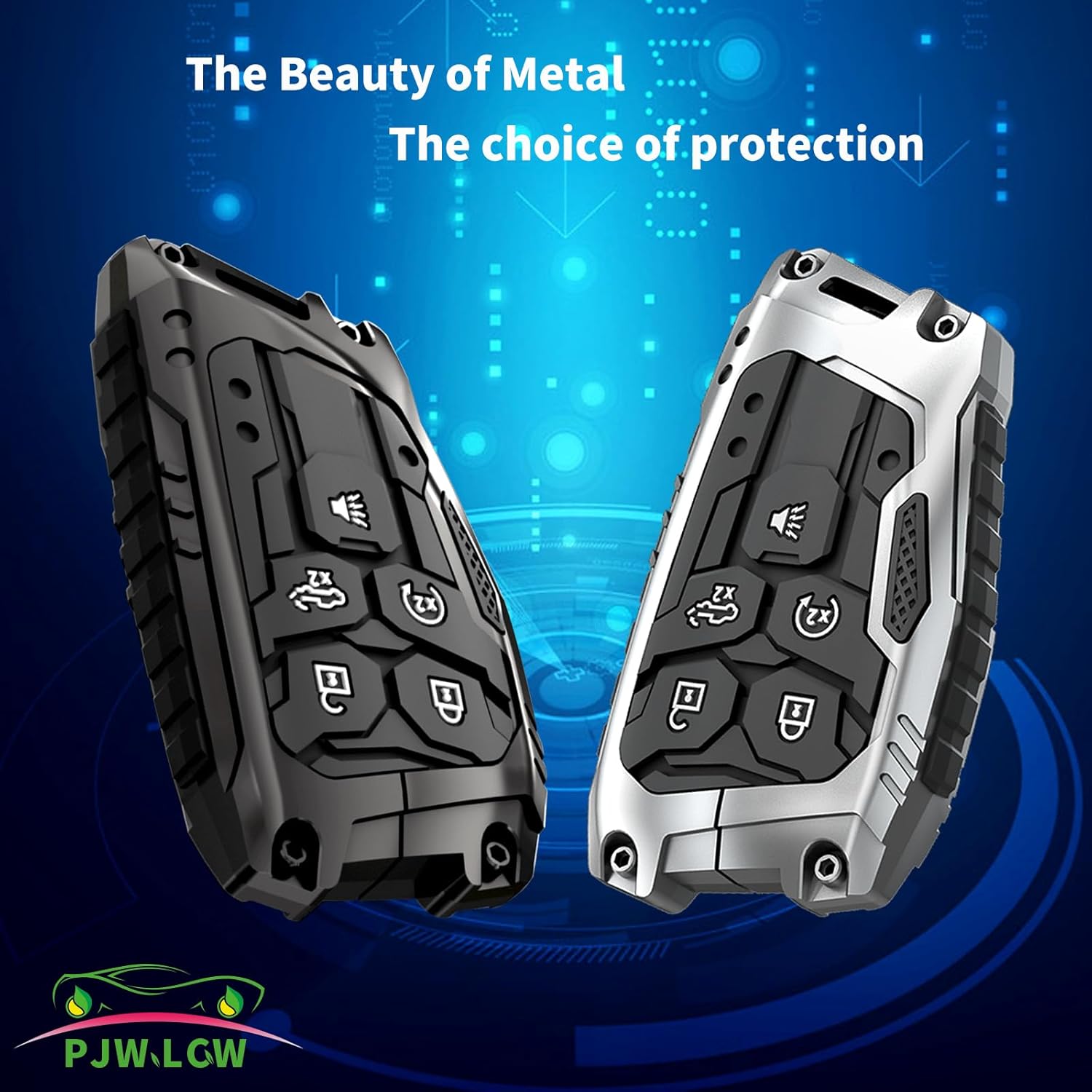 Heavy Metal Key Fob Cover Protector, Compatible with 2022 2023 2024 2025 Chevy Silverado 1500 GMC Sierra 1500,2024 2025 Silverado Sierra 2500HD 3500HD Keychain Accessories
