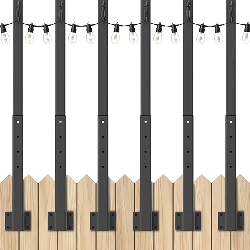 Miniatura 9 de Pack de 6 postes para luces de cadena, poste de luz de cadena para exteriores de 10 pies con horquilla de metal con soporte ajustable para
