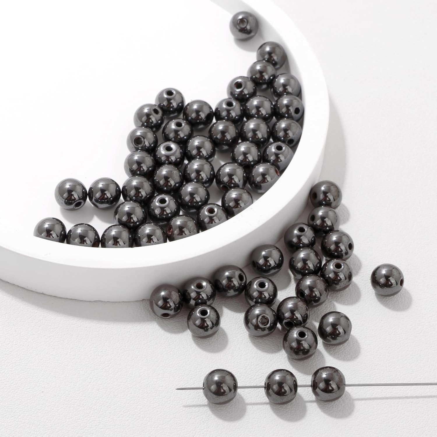 100PCS 8mm Natural Hematite Beads Gemstone Round Loose Beads for Jewelry Making Chakra Crystal Stone Beads for Bracelets Necklace Earrings Making Supplies (100pcs/Strand) image 3