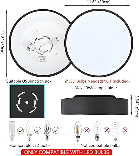 Miniatura 3 de Modern Black Flush Mount Ceiling Light, 2-Lights Round Ceiling Light, Minimalistic Ceiling Lamp Acrylic Shade Lighting Fixture for Bedroom Laundry
