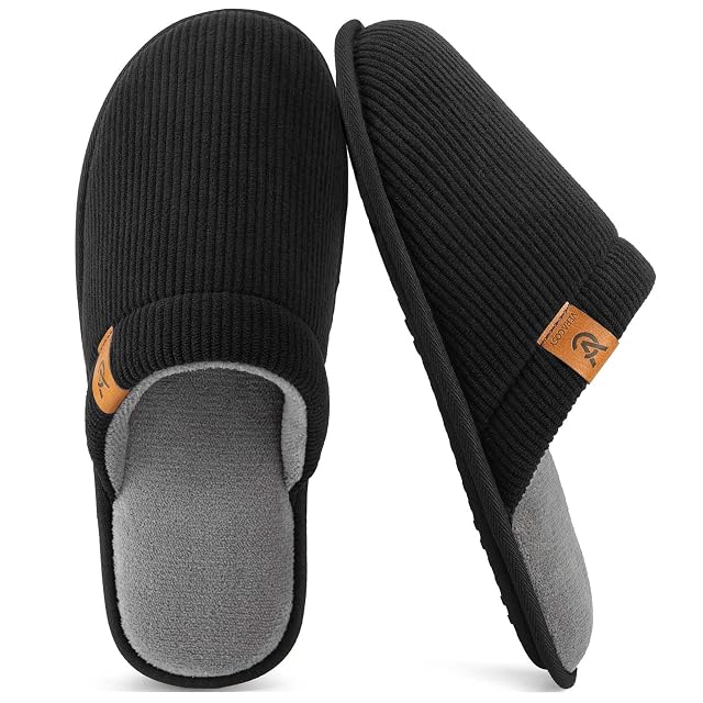 VeraCosy Mens Corduroy Scuff Slippers Soft Comfy Memory Foam Non-slip Indoor House Shoes