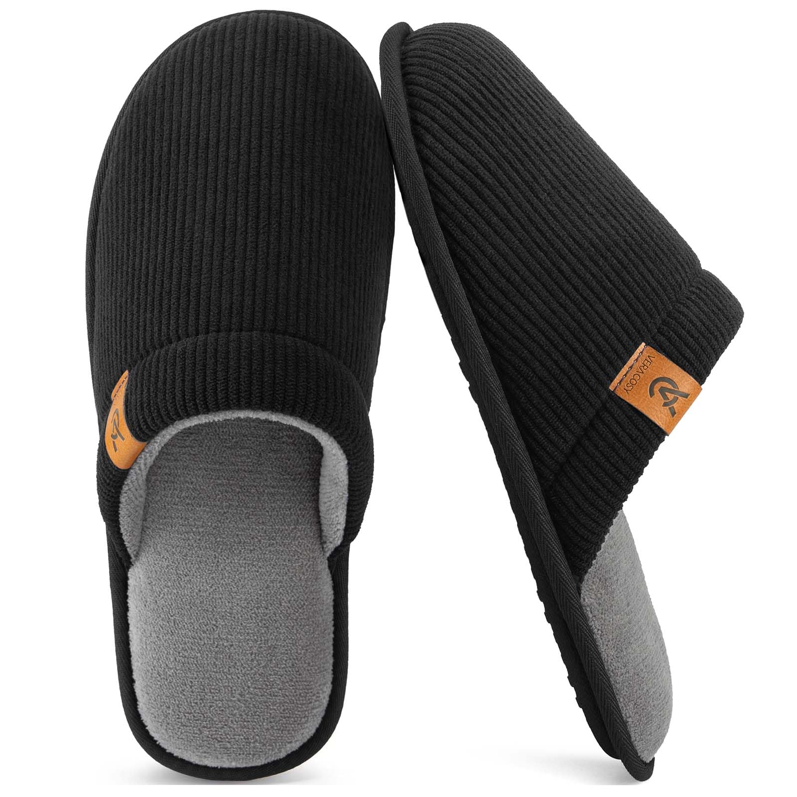 VeraCosy Mens Corduroy Scuff Slippers Soft Comfy Memory Foam Non-slip Indoor House Shoes