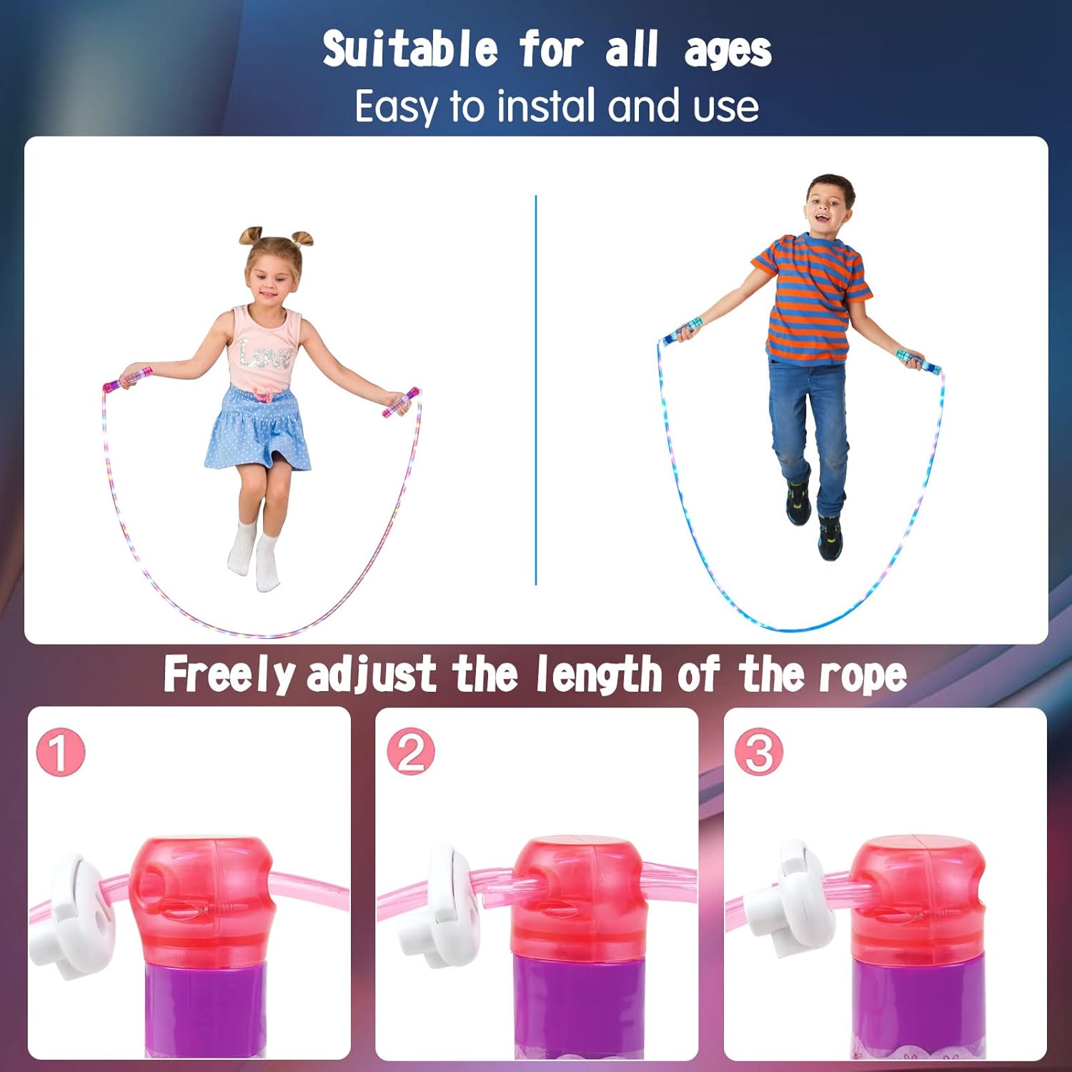 2 Pack LED Jump Rope for Kids Colorful Skipping Rope Light Up Ropes for Girls Boys Fitness Exercise & Lights Dancing & Night Party Favors