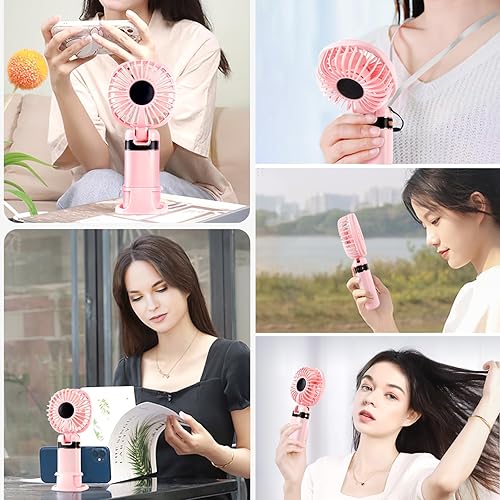 Miniatura 4 de FUNGORGT Ventilador de mano rosa, mini ventilador portátil, ventiladores de mano personales, ventilador de escritorio con batería recargable de 3000