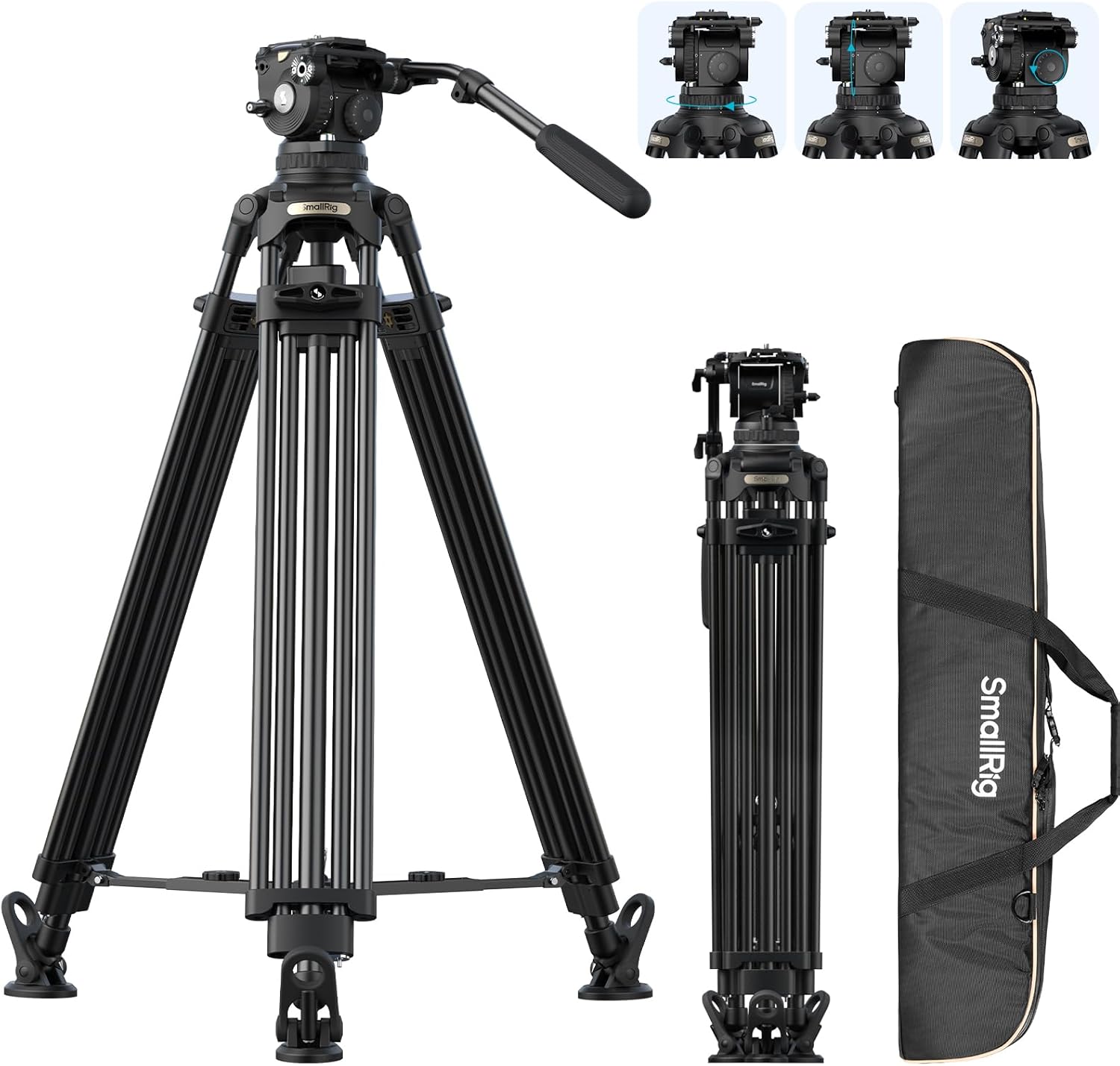 SMALLRIG 79''/200.5cm Heavy-Duty Aluminum Alloy Tripod Video, Damping Control Head with 7-Step Counterbalance, for DJI & MFT 501, Max Load 37 lb/17kg, for Professional Video Shooting, FSD18-5577