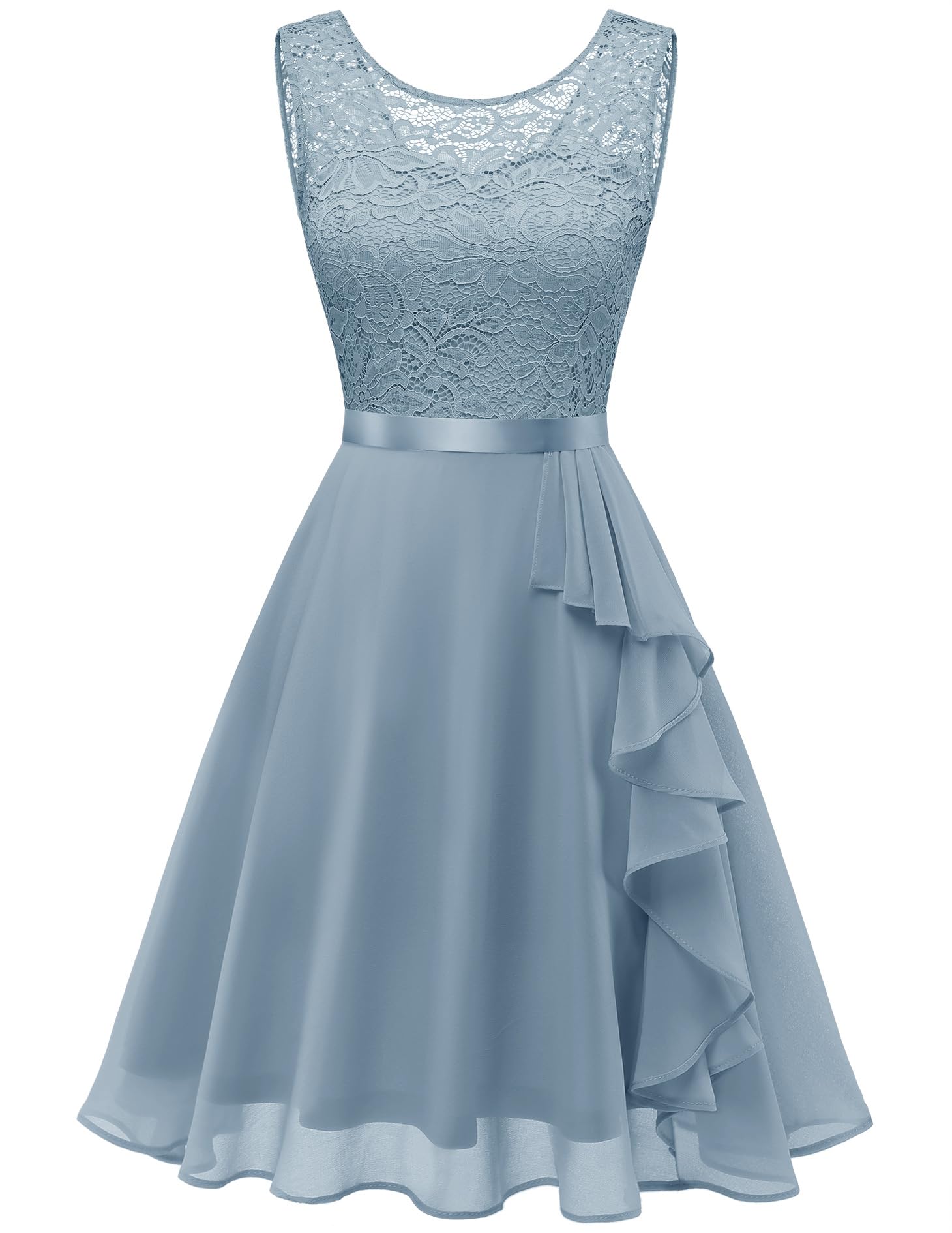 Berylove Vestido de cóctel para mujer, elegante, para boda, vestido de noche corto, azul grisáceo, XXL