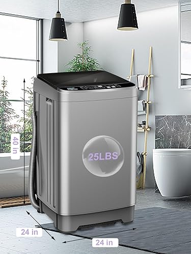 Miniatura 2 de KRIB BLING Lavadora completamente automática de 25 libras, lavadora portátil de 10 programas de lavado y 8 niveles de agua con pantalla LED, bomba