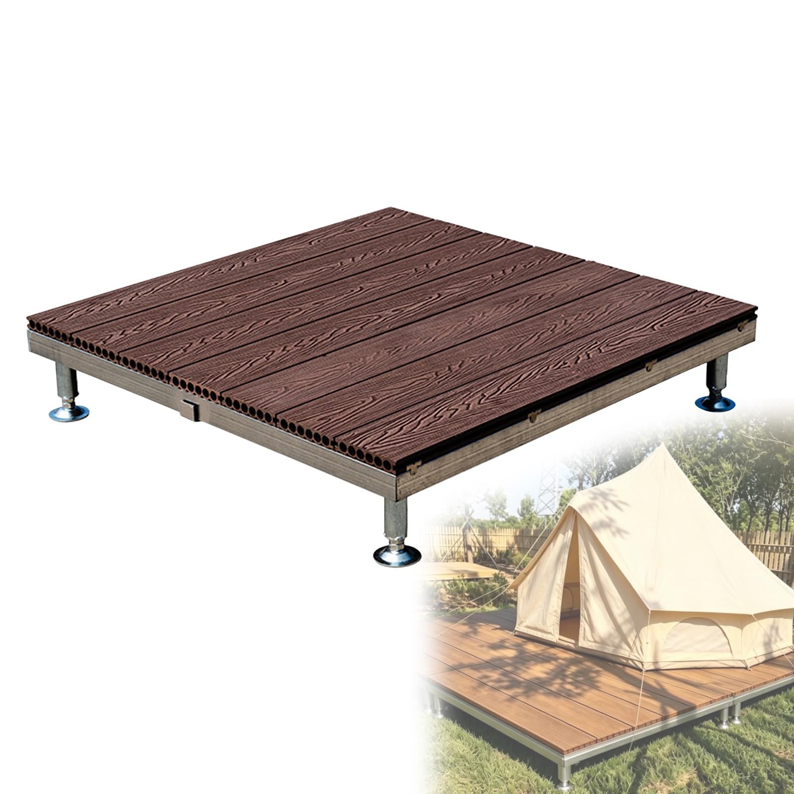 Terrazze Piattaforma Rialzata WPC Piastrelle 84x84cm Con Piedini Regolabili | Pedana Modulare Esterno,Compositi Pavimento Incastro,Impermeabile Antiscivolo Per Giardino Caffè Piscine(Dark brown)