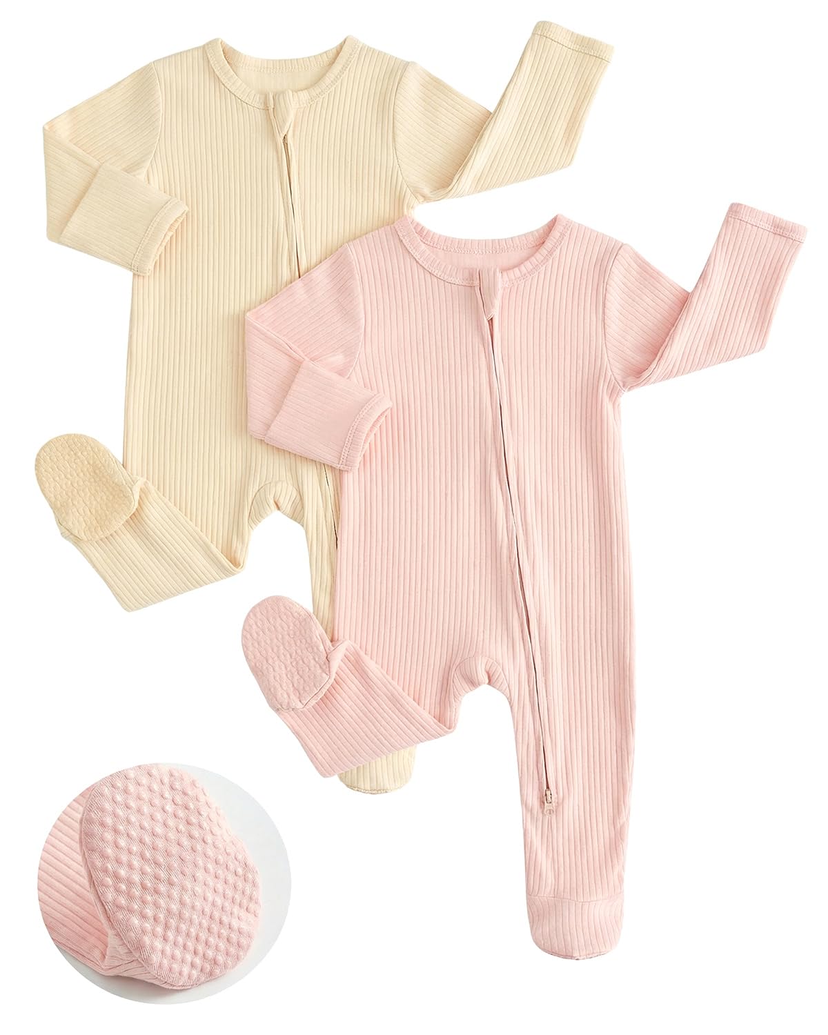 JiAmy Baumwolle Baby Schlafanzug 2er-Pack, Langarm Neugeborene Baby Jungen Mädchen Strampler Babykleidung Bekleidung 0-12 Monate