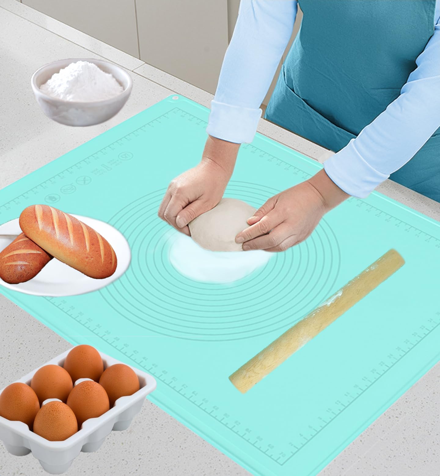 Tapis De Pâtisserie Silicone 70x50 Cm - Antiadhésif, Antidérapant, Avec Mesures - Pour Pain, Pizza, Fondant