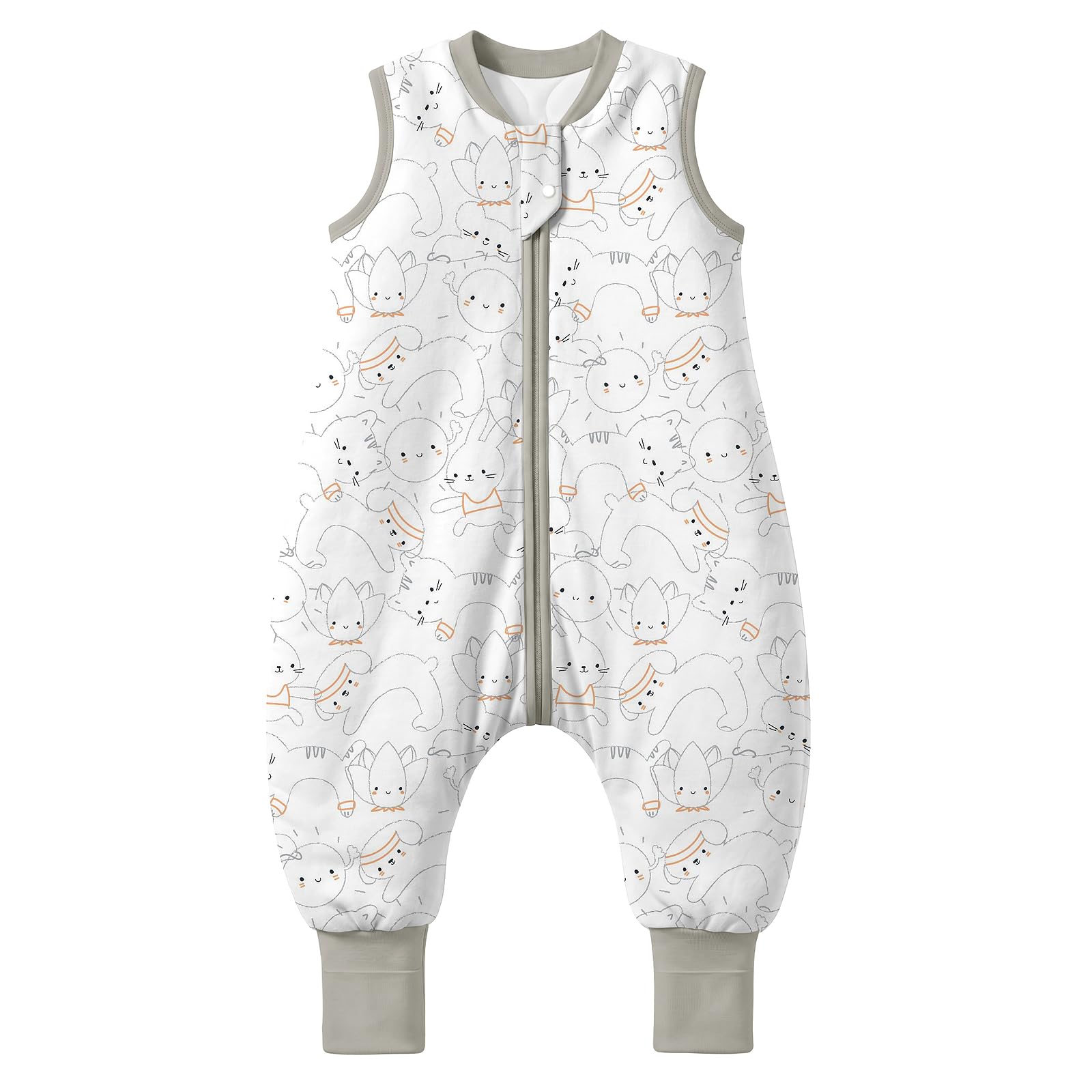 MIKAFEN Sacco Nanna con Gambe per Bambini 2,5 Tog,con Piedini,3-4 anni | 100% Cotone, Invernale, Cerniera Bidirezionale Sicura, Senza Maniche,Lavabile In Lavatrice, Gattino