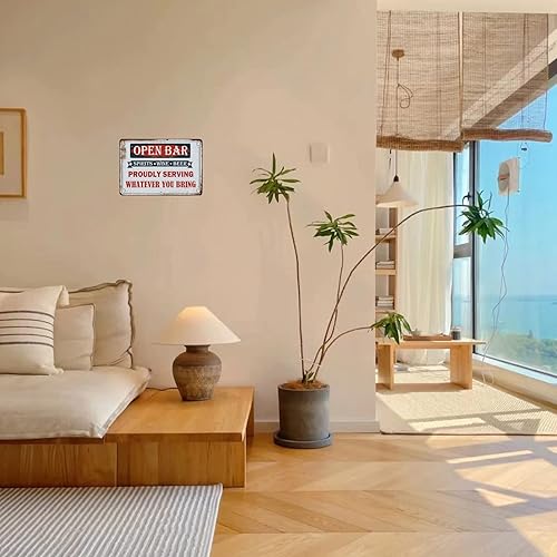 Miniatura 7 de PXIYOU Letrero de metal vintage con texto en inglés Open Bar Proously Serving Whatever You Bring para Man Cave, Cafe Pub, Home Bar, Garage de 8 x 12