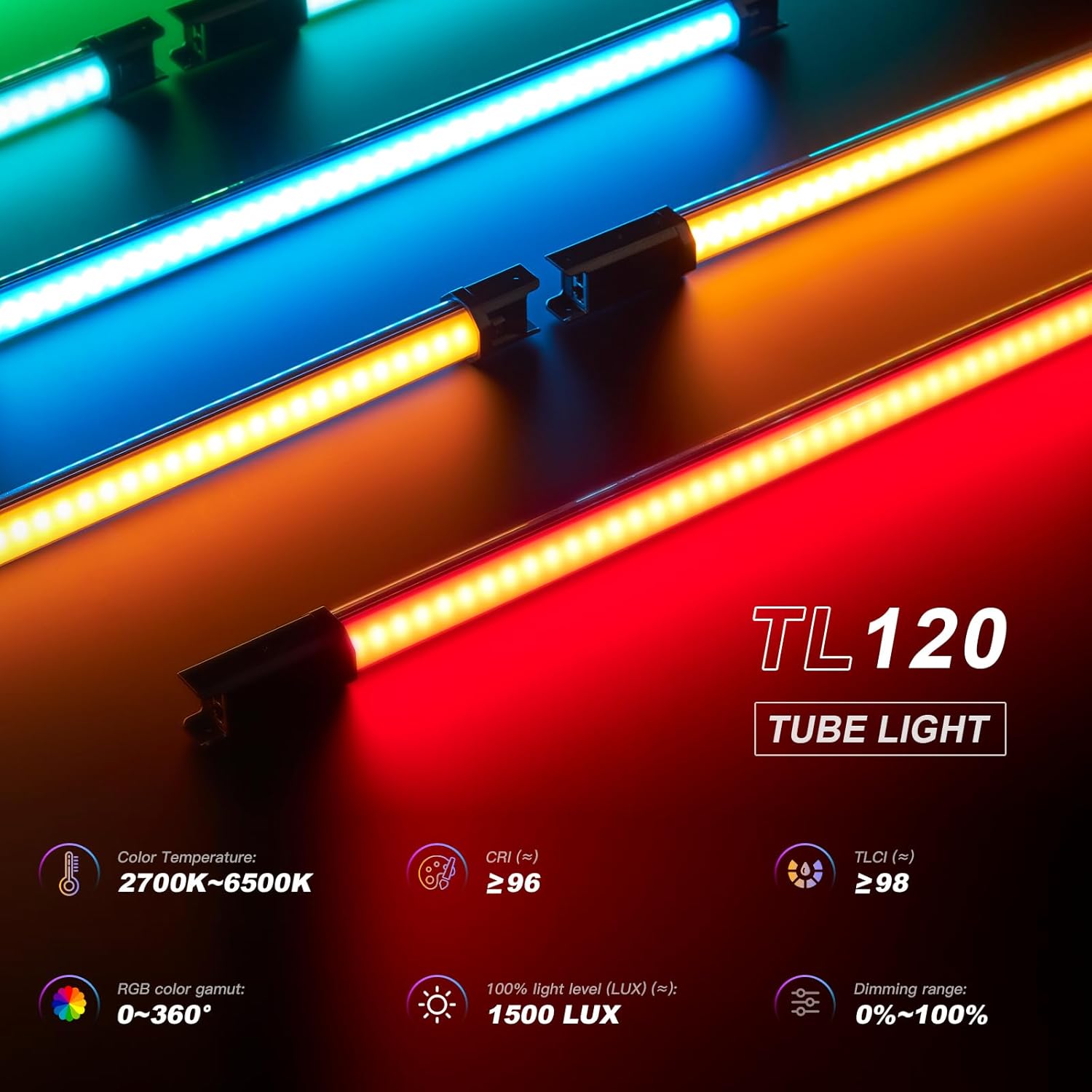 Godox TL120 RGB Tube Light, 30W 5200mAh Battery Photography bar Light 2700K-6500K RGB CCT HSI Gel Mode 39 FX Effects for Photography TikTok YouTube