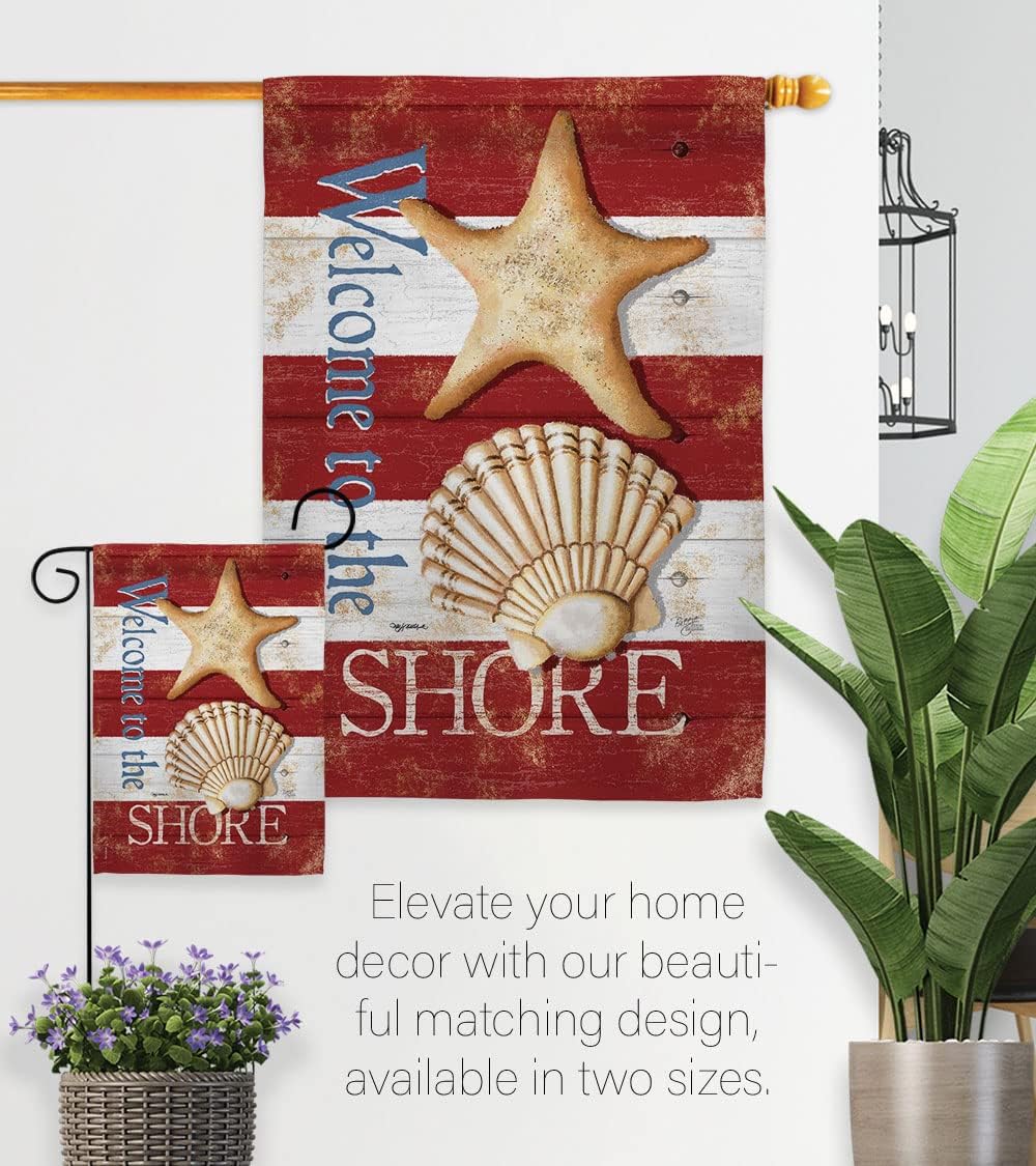 Breeze Decor H107058-BO Welcome to The Shore Coastal Nautical Impressions Decorative Vertical 28" x 40" Double Sided House Flag Printed in USA