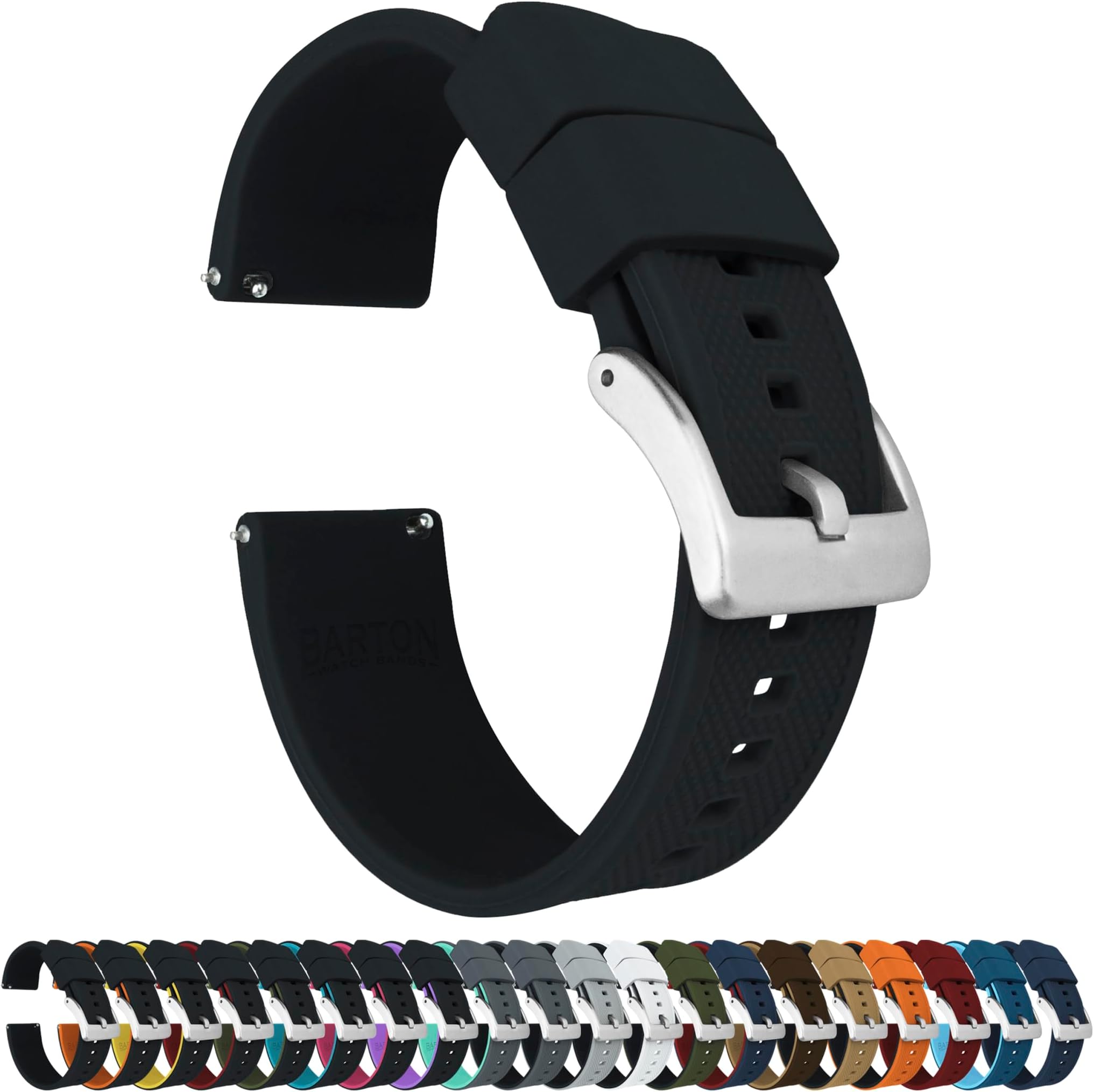 BARTON Elite Silicone Watch Bands - Quick Release - Choose Strap Color & Buckle Color (Stainless Steel, Black PVD or Gunmetal Grey) - 18mm, 20mm, 22mm & 24mm Watch Straps