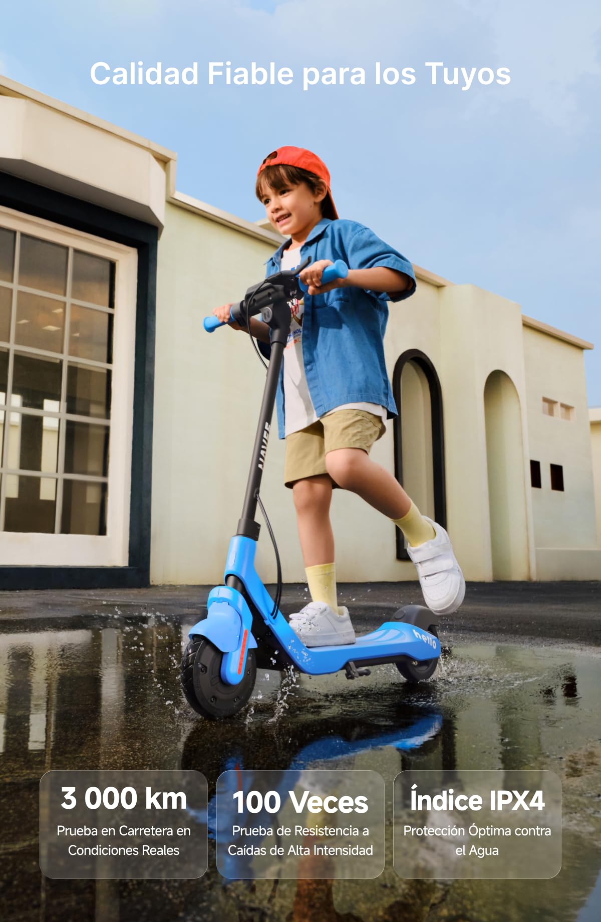 NAVEE K100 Patinete Eléctrico para Niños, Control Parental vía App | Autonomía de 14 km, 3 Modos de Velocidad 16 km/h, Luces RGB, Neumáticos Macizos de 7", para Niños de 6 a 10 Años
