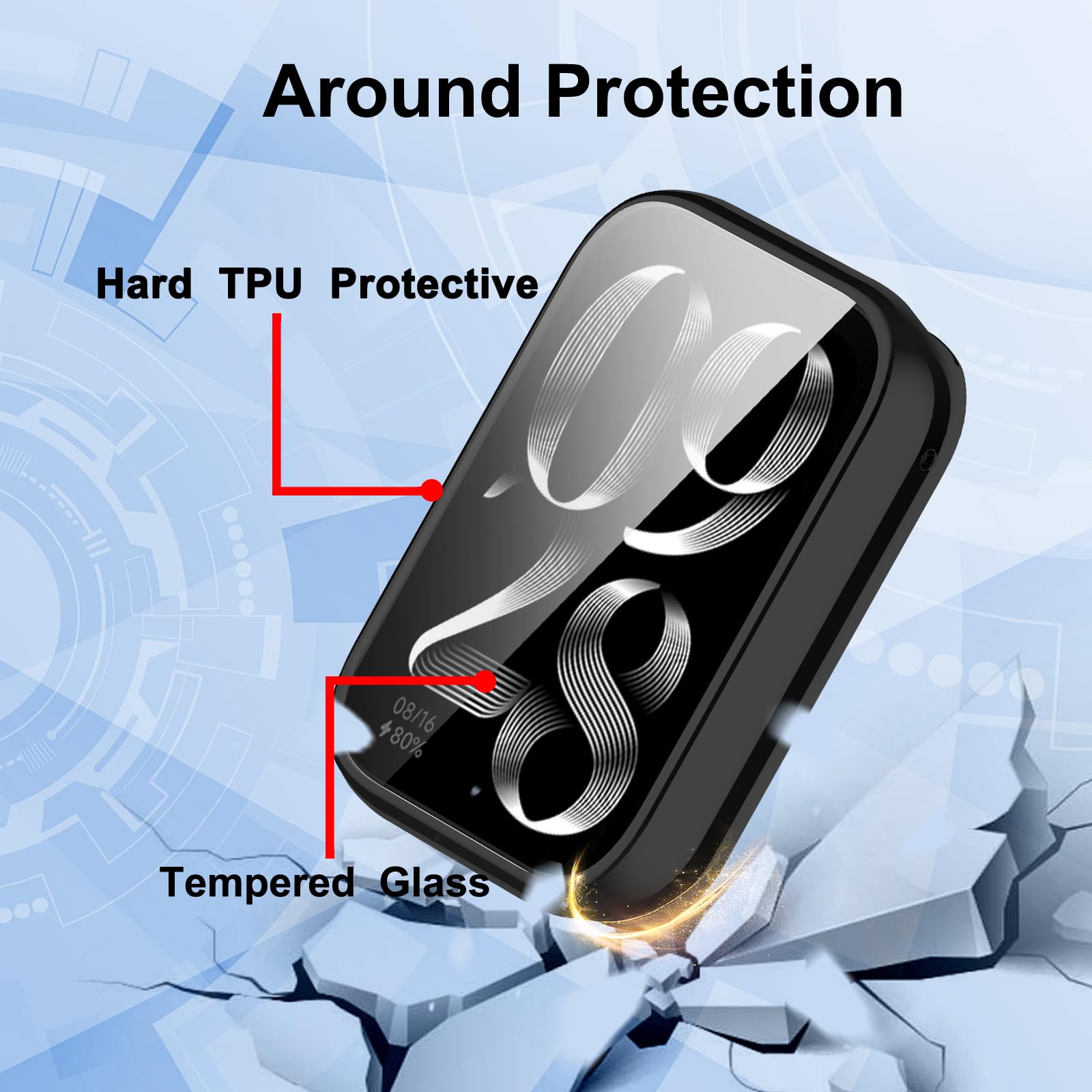 SciuU Cover Protettiva Per Xiaomi Smart Band 8 (2 Pezzi) - Custodia In TPU Con Protezione Schermo Integrata, Nero