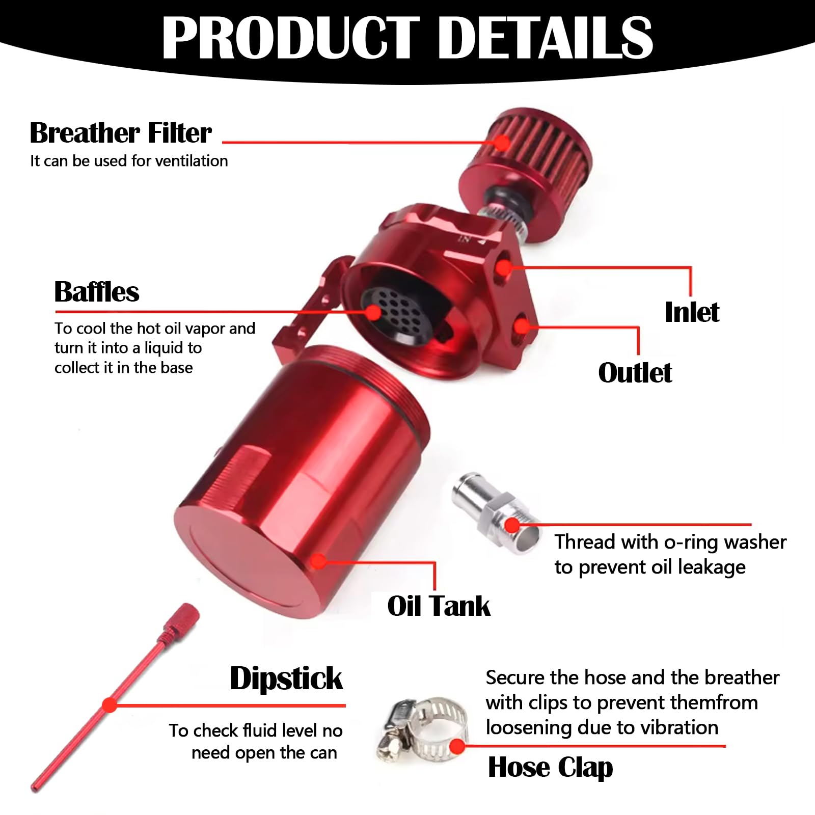 Récupérateur Huile Moteur, 350ML Universel Oil Catch Can Récupération Des Vapeurs D'huile Alliage D'aluminium Des Accessoires Auto Moteur Réservoir De Stockage D'huile Avec Tuyau De Filtre à Air