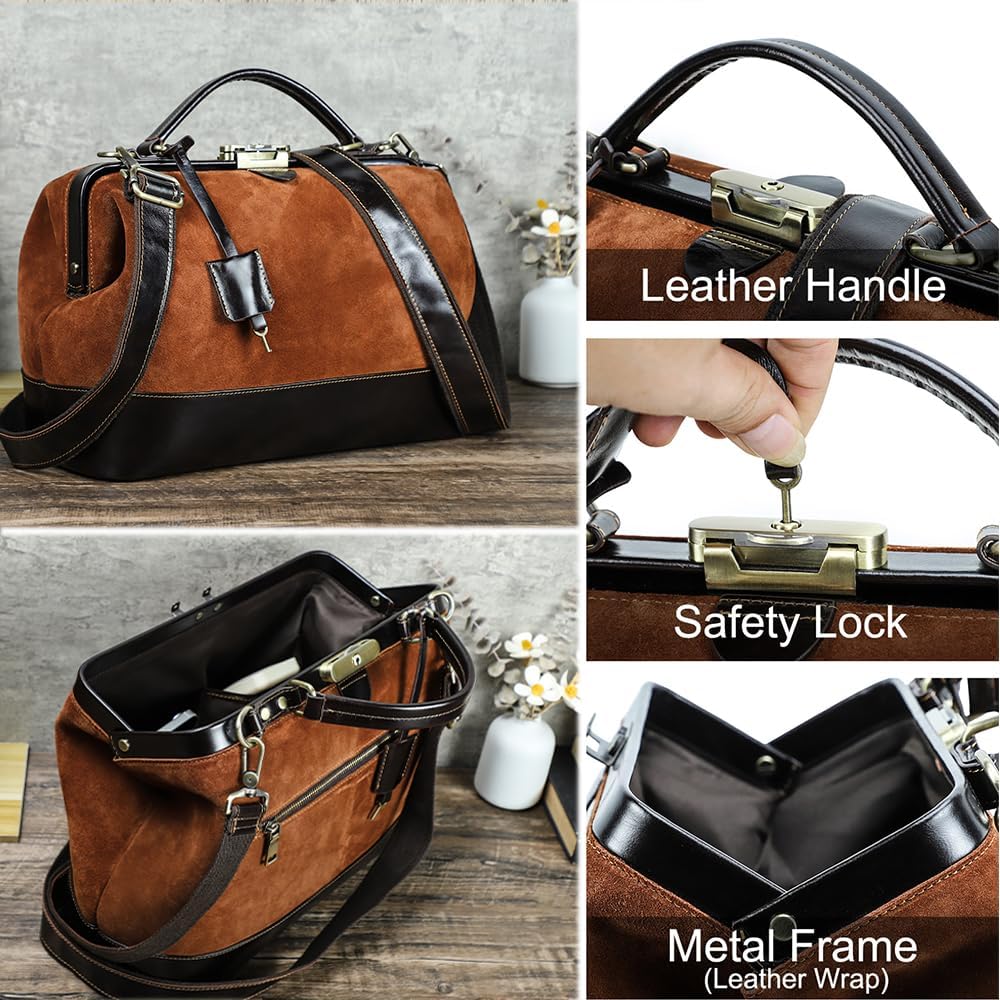 CONTACTS Doctor Bag Purse for Women Luxury Leather Handbag with Lock Shoulder Bag Vintage Top Handle Bag - Image 3