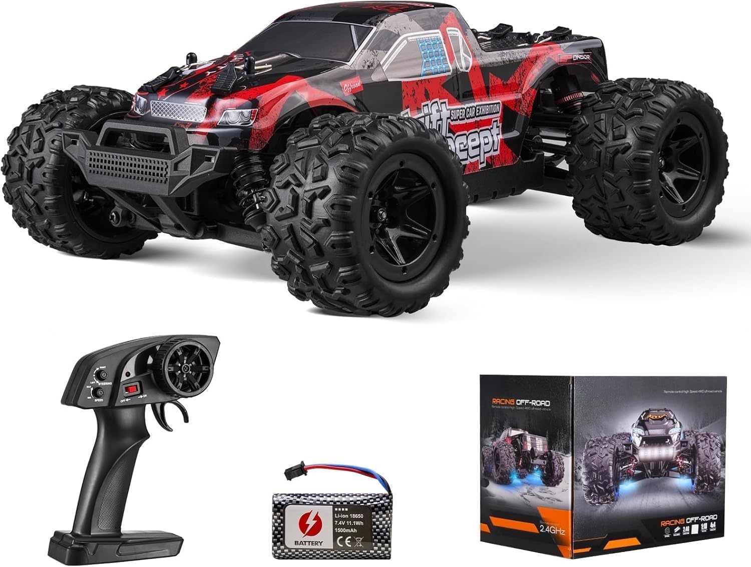 Rc Cars 40+Km/H High Speed 4Wd 1:18 Scale Electric Waterproof Truggy Remote Control Off Road Monster Truck with Rechargeable Battery,RTR All Terrain Toys for Kids & Adult,Multicolor-image-29
