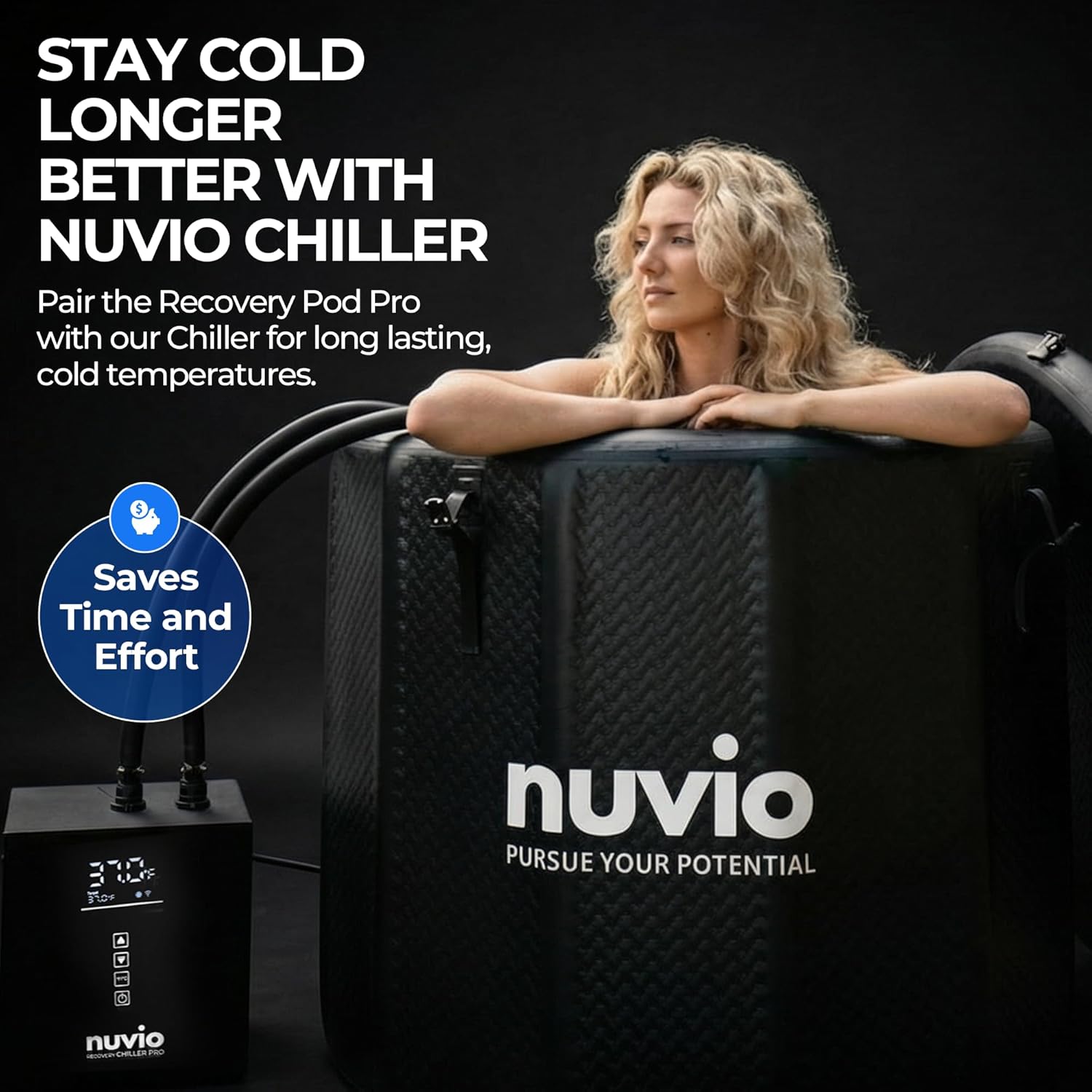 Nuvio Recovery Pod Pro - Premium Portable Ice Bath with Ultra Insulation, 87 Gallon Inflatable Cold Plunge Tub, Heavy-Duty Insulated Ice Tub with Lid, Full Body Cold Therapy for Frequent Use