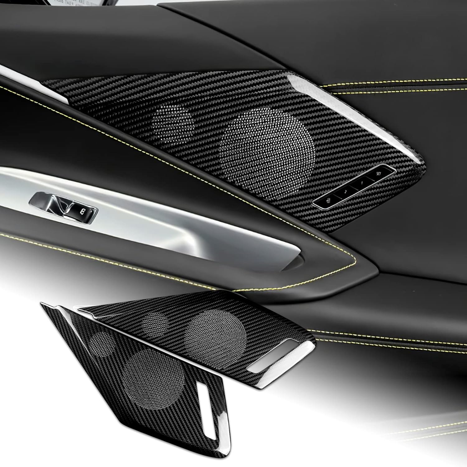 AIRSPEED for C8 Car Door Sound Speaker Cover Sticker Real Hard Carbon Fiber Car Door Panels Cover Trim for Chevrolet Corvette C8 2020 2021 2022 2023 Accessories, Black