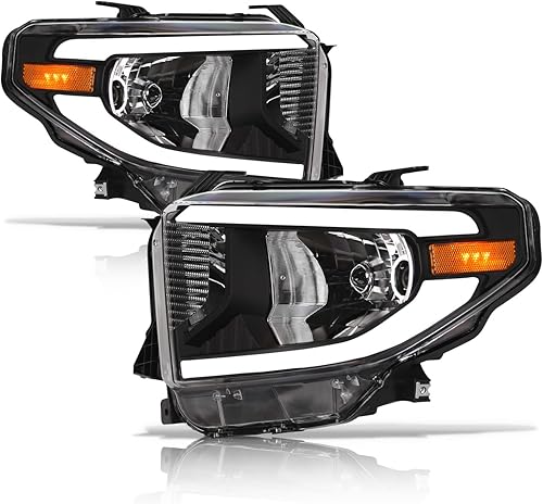 Miniatura 1 de Alpha Owls 8712238 - Faros delanteros de cristal con barra de luz LED blanca, color ámbar negro para Toyota Tundra SR  SR5  LimitedTRD Pro 2014-2021