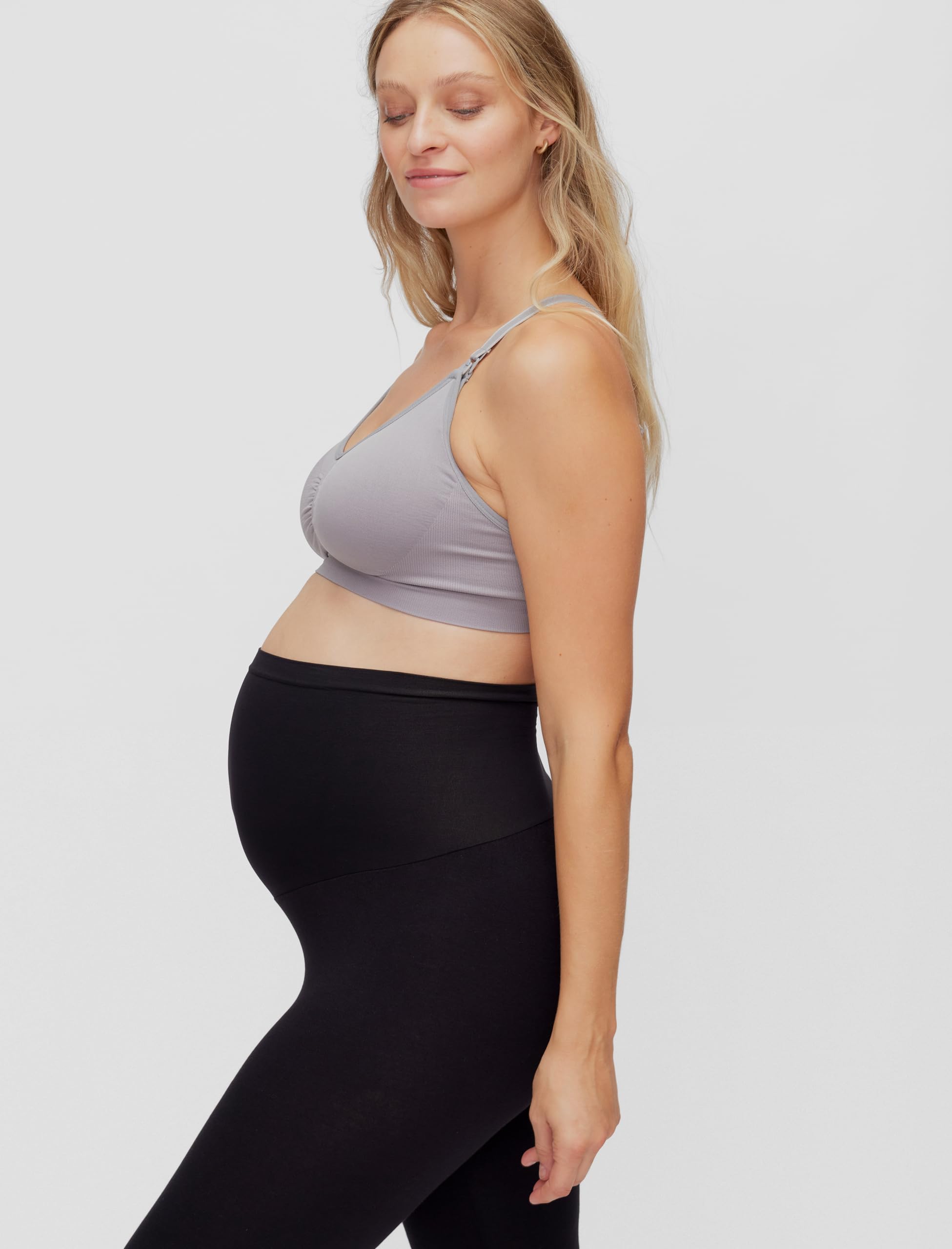 Motherhood Maternity Damen Workout Over The Belly Schwangerschaft und Postpartum Leggings mit Taschen Soft Active Stretchy Pants