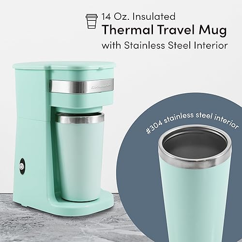 Miniatura 5 de Elite Gourmet EHC113M - Cafetera compacta personal de una sola porción incluye 14 onzas Taza térmica de viaje interior de acero inoxidable