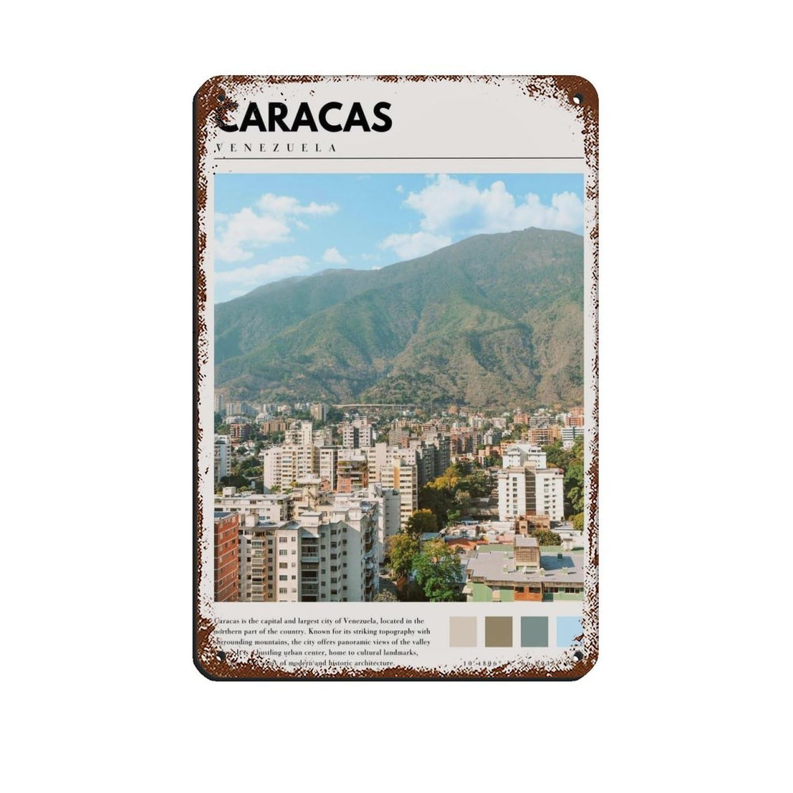Caracas Venezuela Poster Venezuela Poster Tin Sign Vintage Metal Pub Club Cafe Bar Home Wall Art Decoration Poster Retro 8x12inch(20x30cm)