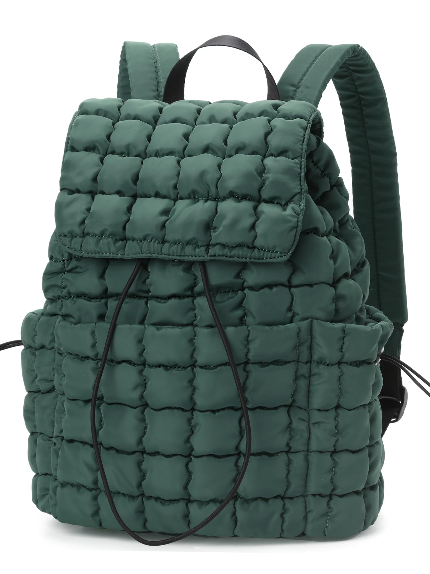 Carfond Quilted Puffer Backpack for Women Lightweight Soft Puffy Drawstring Backpacks Rucksacks Bags for Casual Daypack Travel Hiking Gym, Green