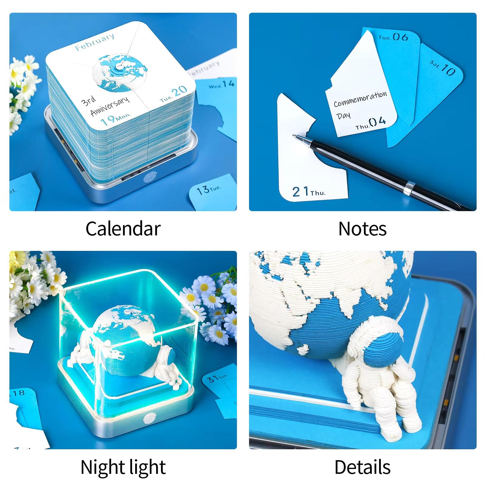 Kreativer 3D-Kunstkalender, Notizblock mit LED-Lichtern, DIY-Notizblock, 3D-Kalender 2026, Abreißkalender 2026, für Büro und Zuhause